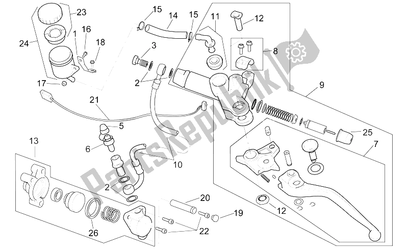 All parts for the Clutch Pump of the Aprilia RSV Mille 1000 1998
