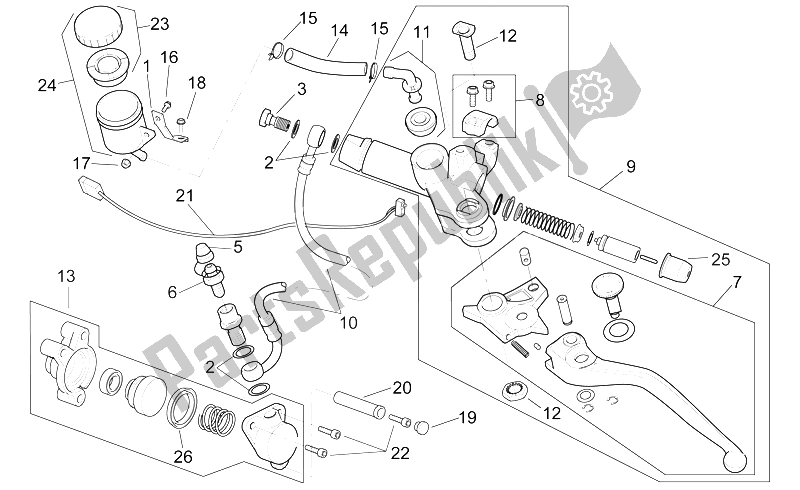 All parts for the Clutch Pump of the Aprilia RSV Mille 1000 1998