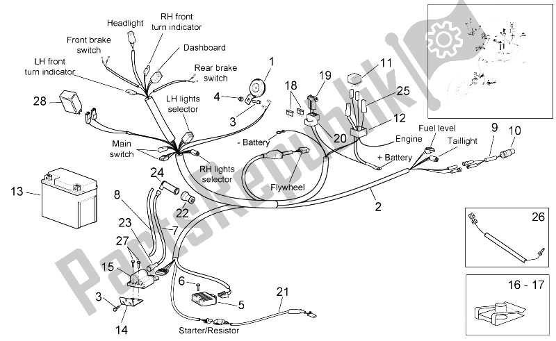 Toutes les pièces pour le Système électrique du Aprilia Scarabeo 100 4T E3 NET 2009