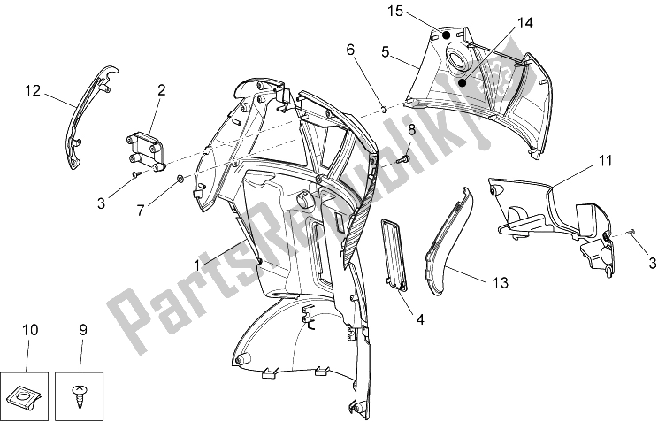 All parts for the Front Body - Internal Shield of the Aprilia Scarabeo 125 200 IE Light 2009