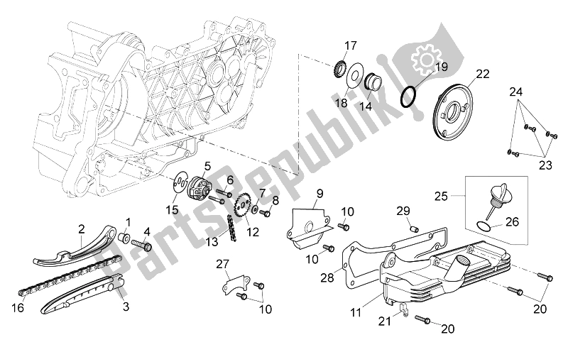 Todas as partes de Bomba De óleo do Aprilia Sport City Street 300 4T 4V E3 2012