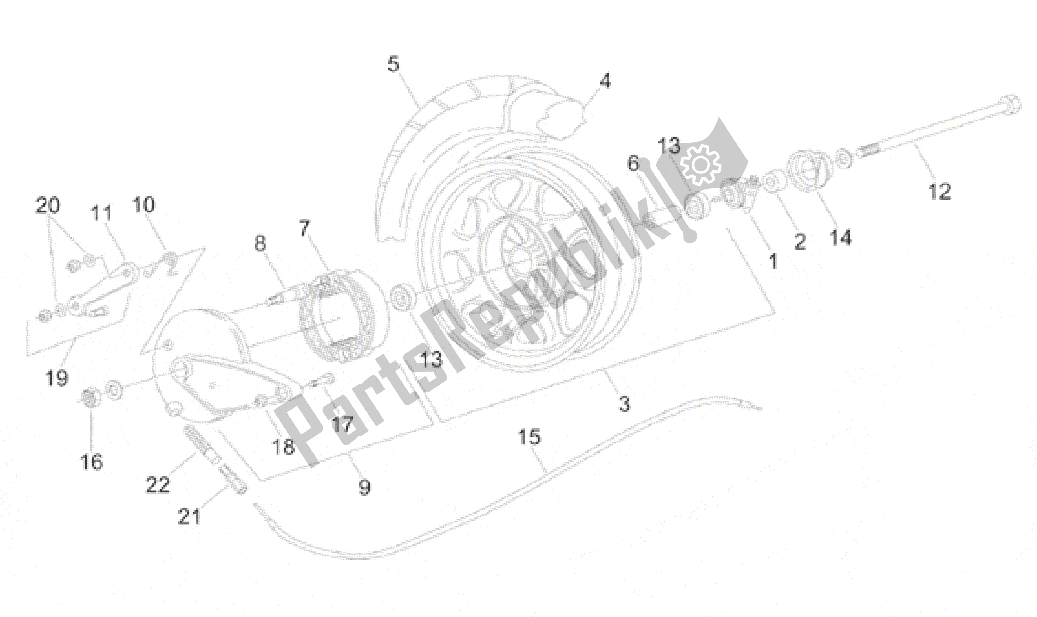 All parts for the Front Wheel - Drum Brake of the Aprilia Amico 50 1996 - 1998