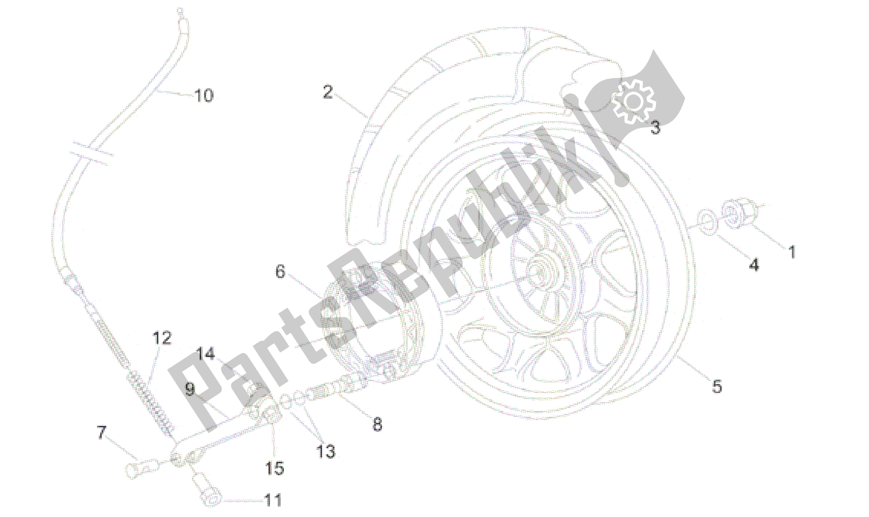 All parts for the Rear Wheel of the Aprilia Amico 50 1996 - 1998