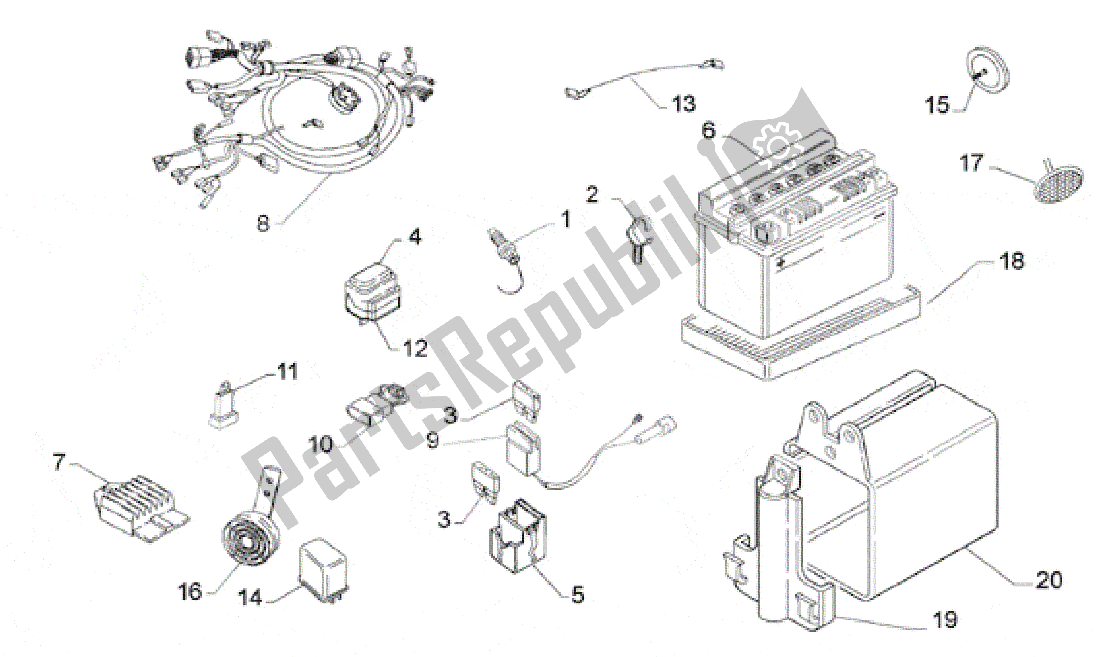 Alle onderdelen voor de Elektrisch Systeem van de Aprilia Scarabeo 50 1993 - 1997