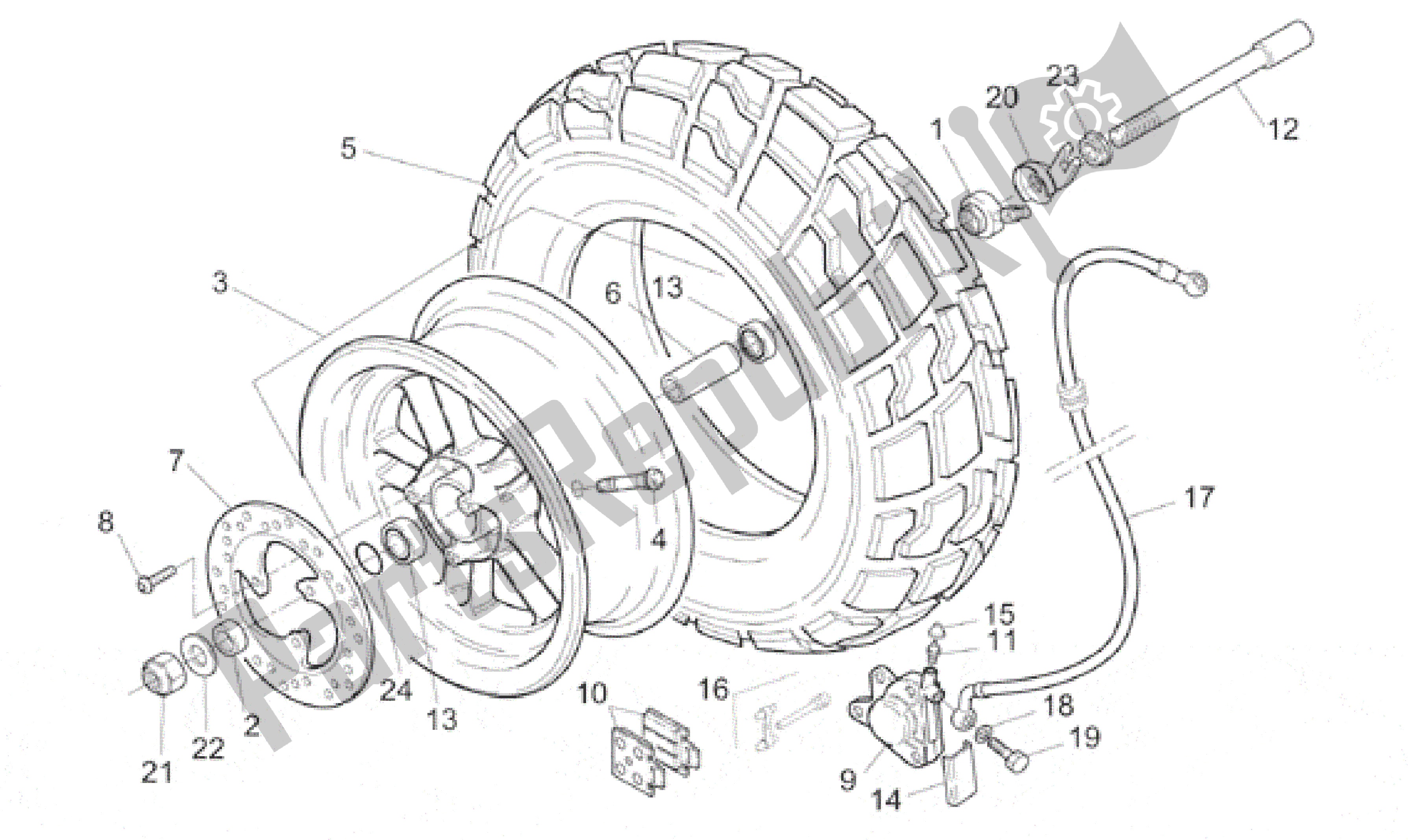 All parts for the Front Wheel of the Aprilia Rally 50 1995 - 2003