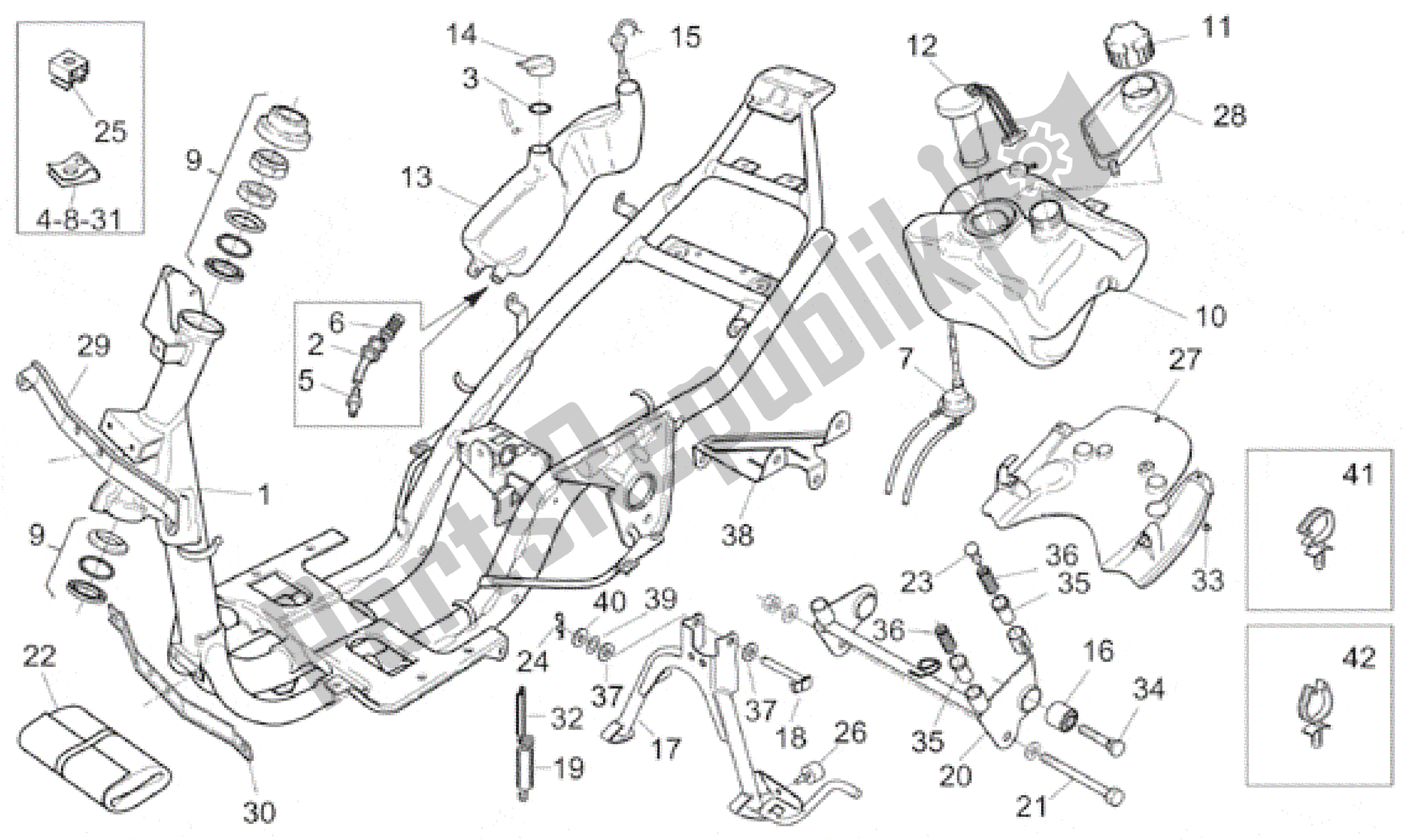 All parts for the Frame of the Aprilia Rally 50 1995 - 2003