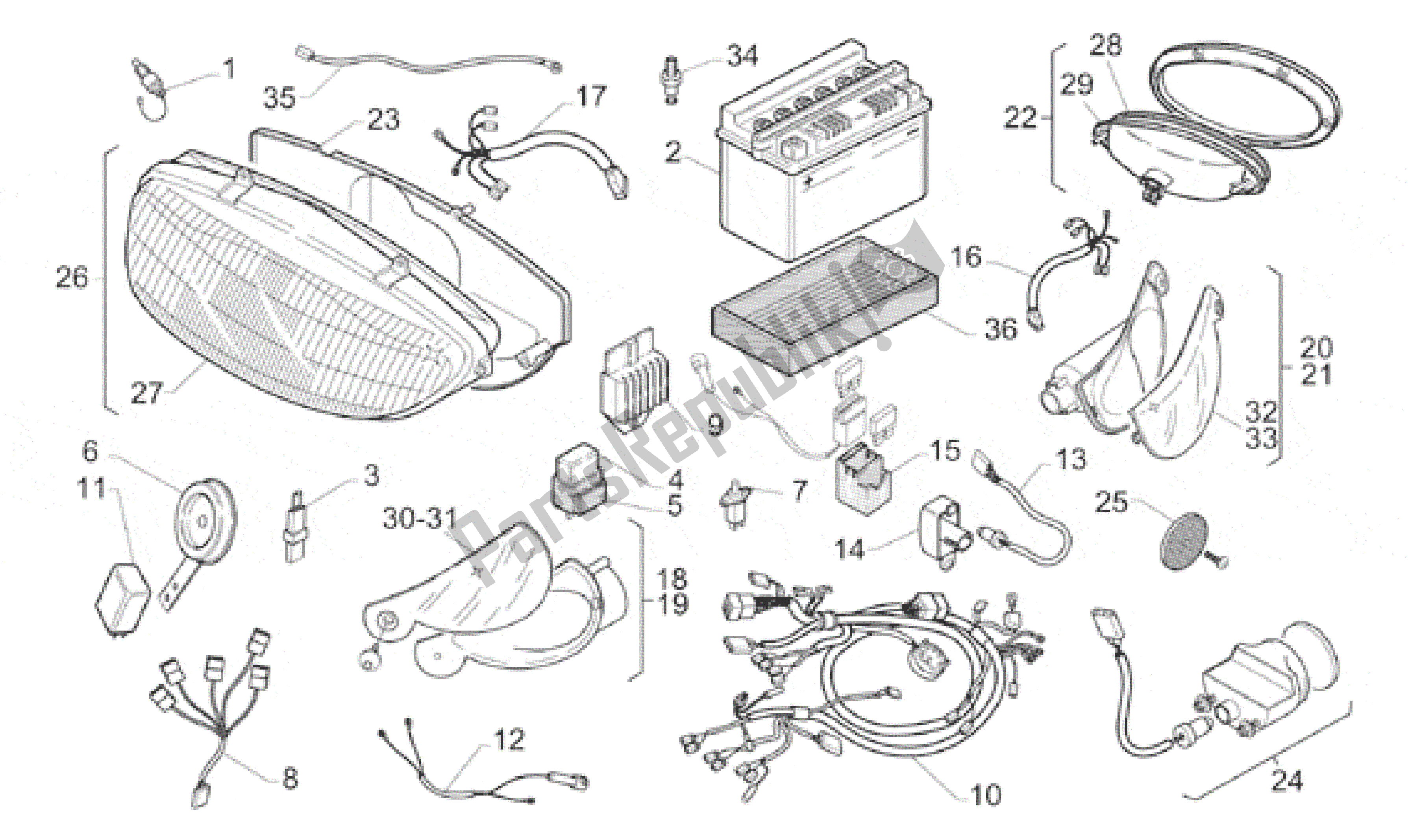 Alle onderdelen voor de Elektrisch Systeem van de Aprilia Gulliver 50 1996 - 1998