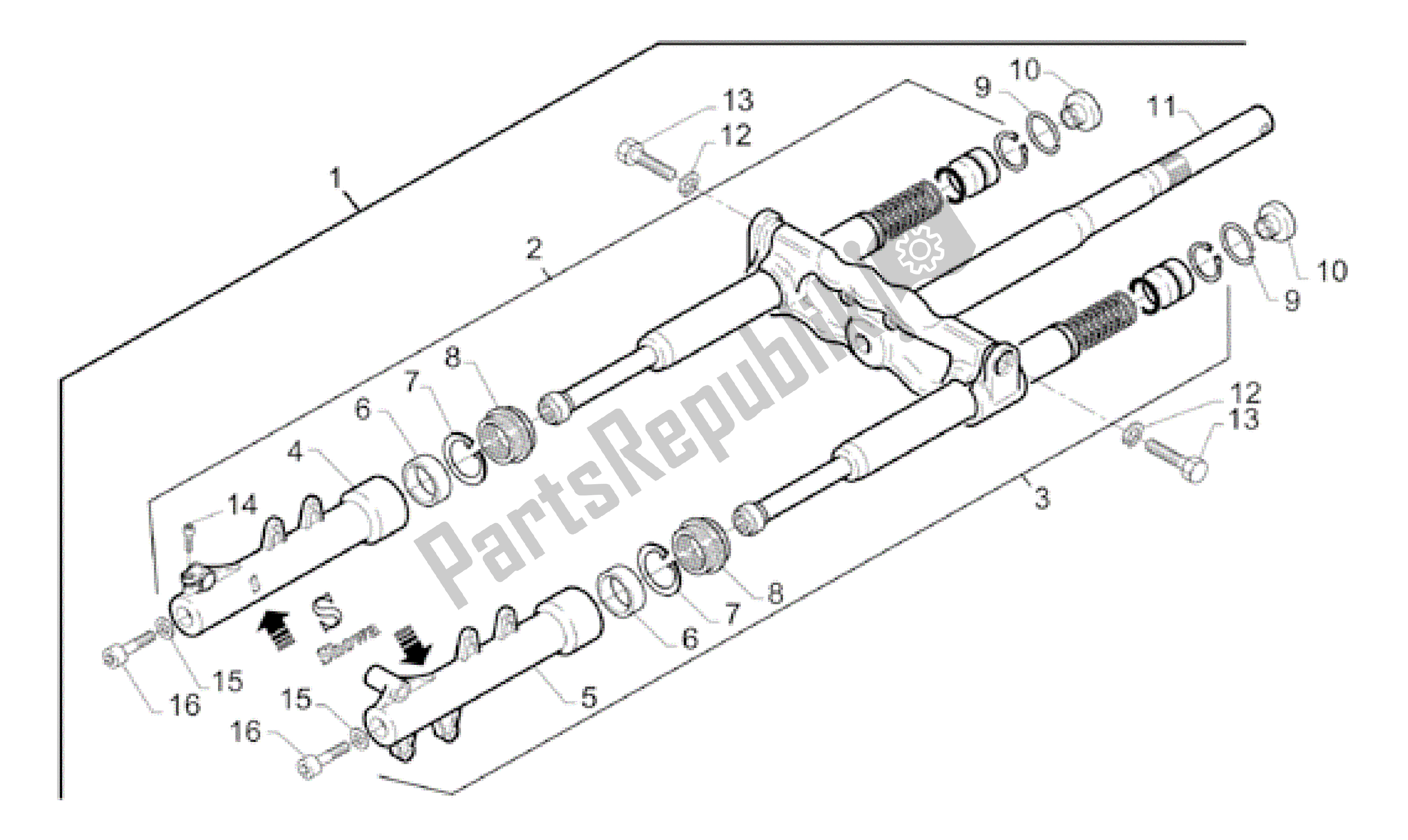 All parts for the Front Fork of the Aprilia Gulliver 50 1996 - 1998