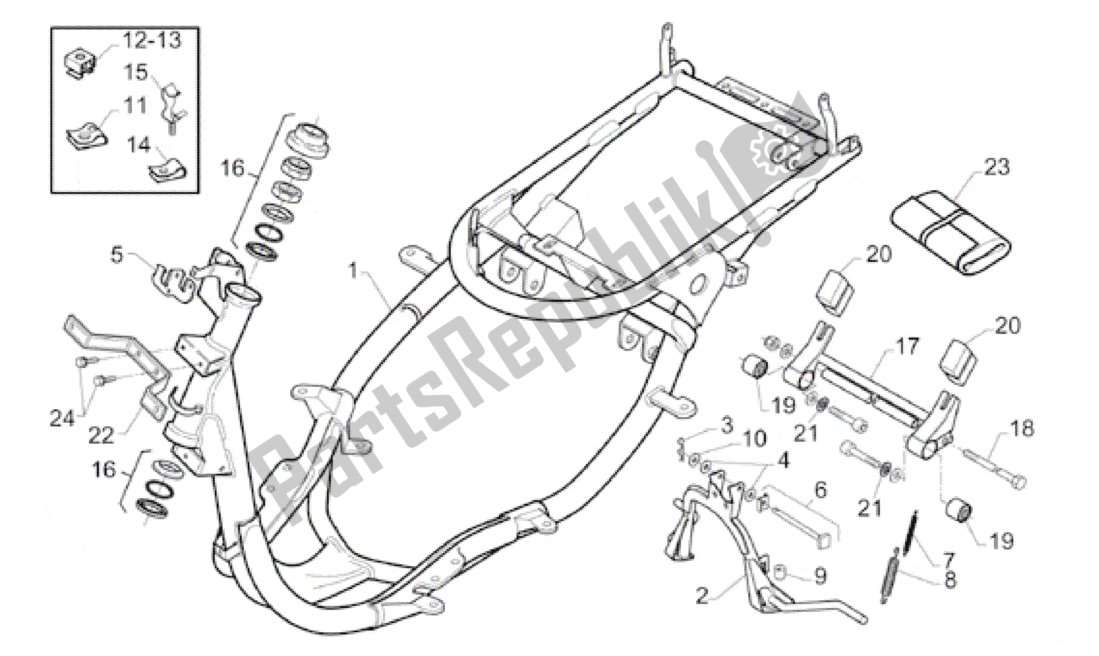 All parts for the Frame of the Aprilia Gulliver 50 1996 - 1998