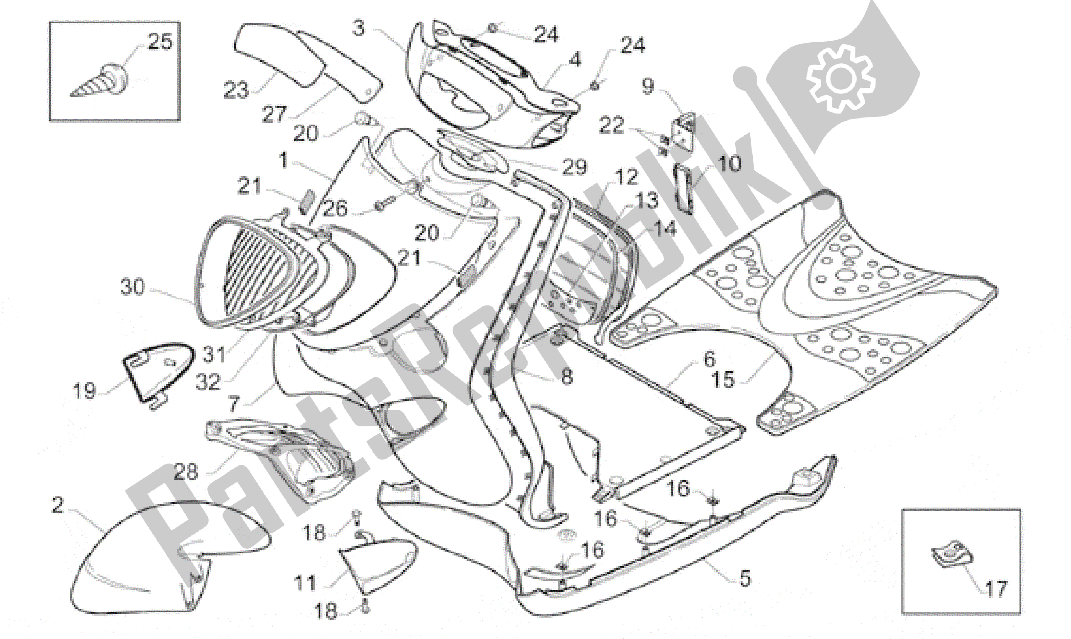 Tutte le parti per il Corpo Anteriore del Aprilia Gulliver 50 1996 - 1998