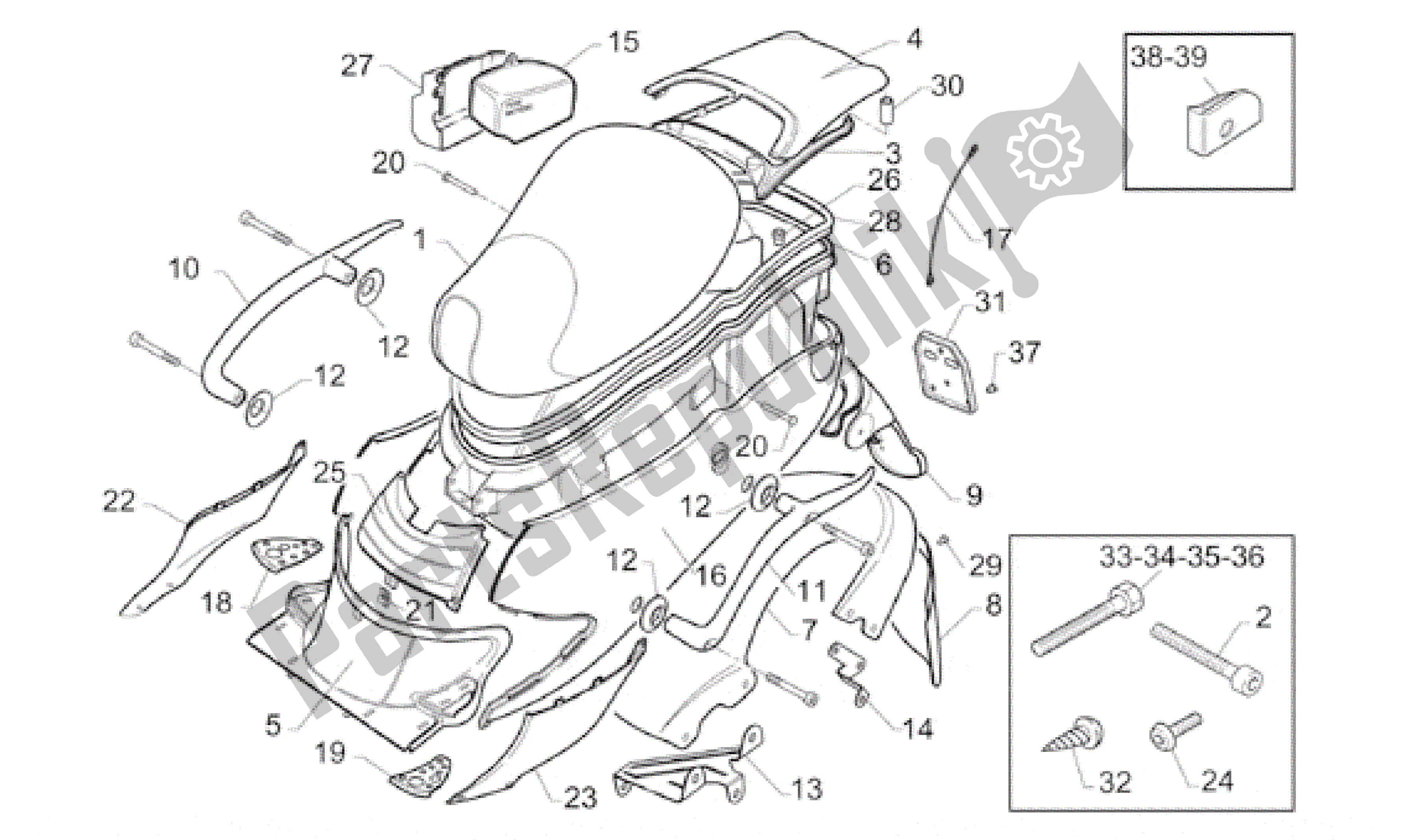 All parts for the Rear Body of the Aprilia Gulliver 50 1996 - 1998