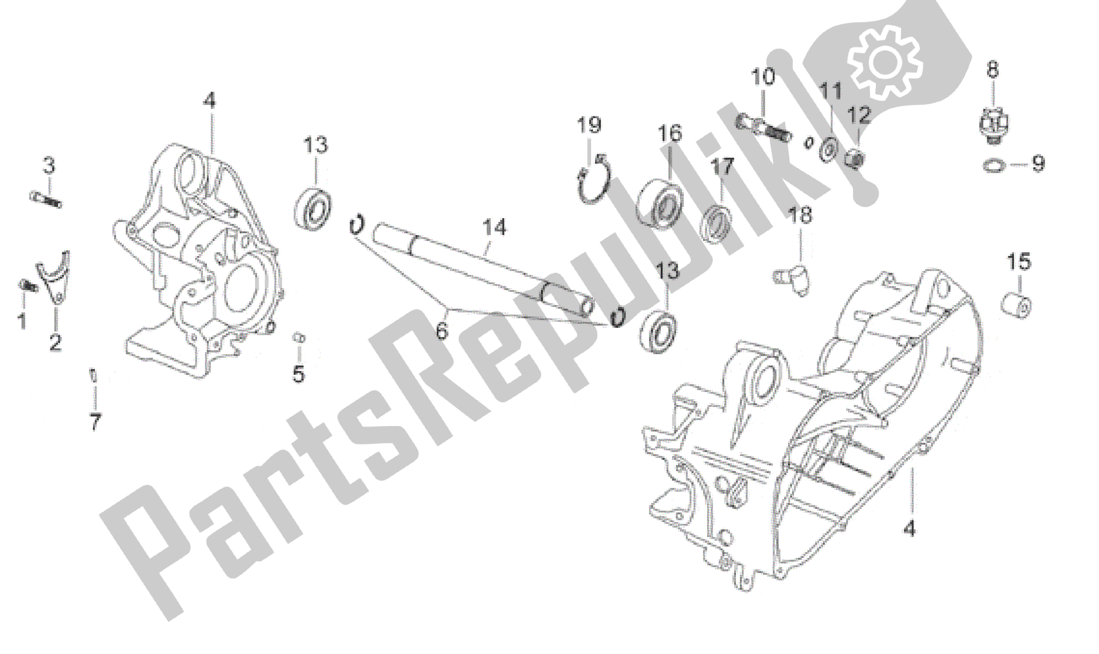 All parts for the Central Crank-case Set of the Aprilia Gulliver 50 1996 - 1998