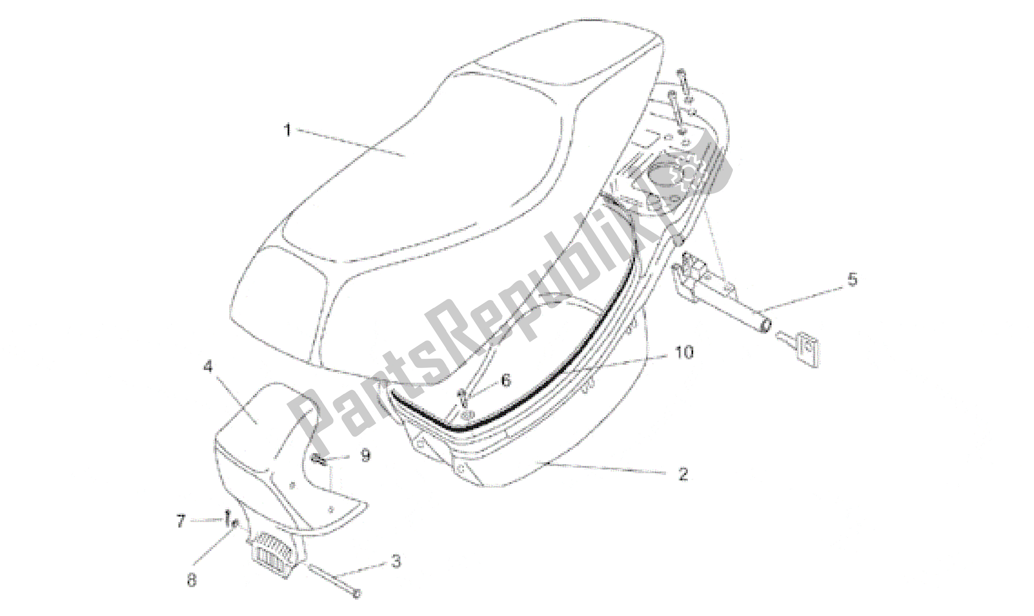 Todas las partes para Compartimento De Sillín Y Casco de Aprilia Rally 50 1996 - 1999