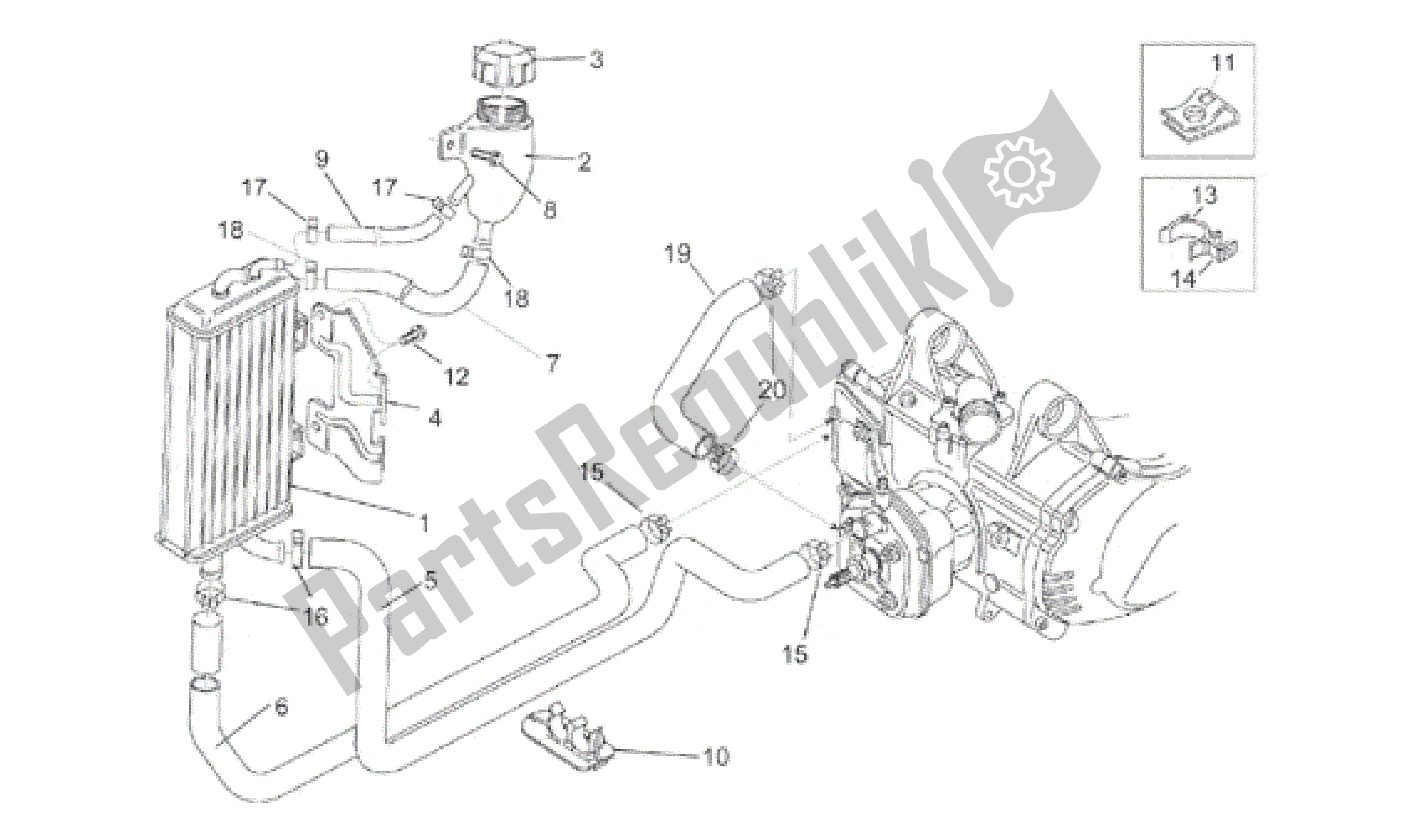 All parts for the Cooling System of the Aprilia Rally 50 1996 - 1999