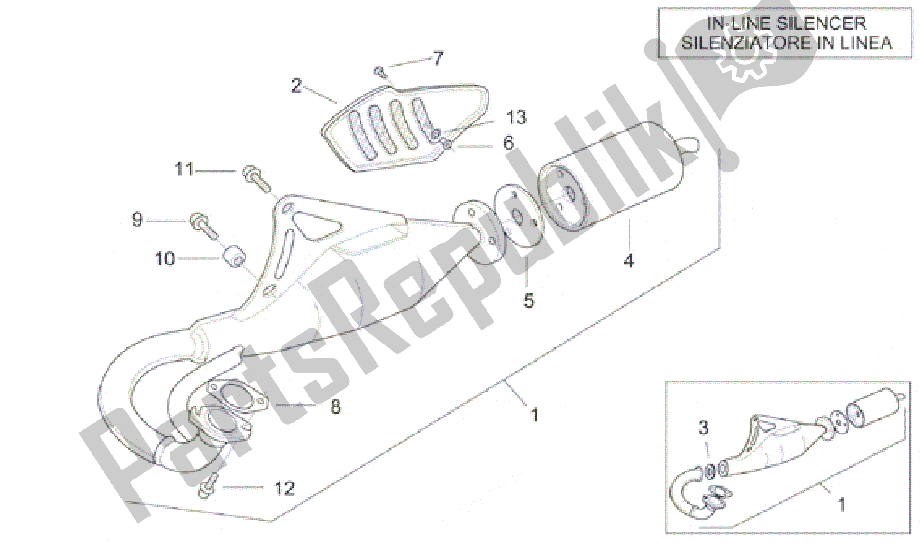 All parts for the Exhaust Unit Fast of the Aprilia Rally 50 1996 - 1999