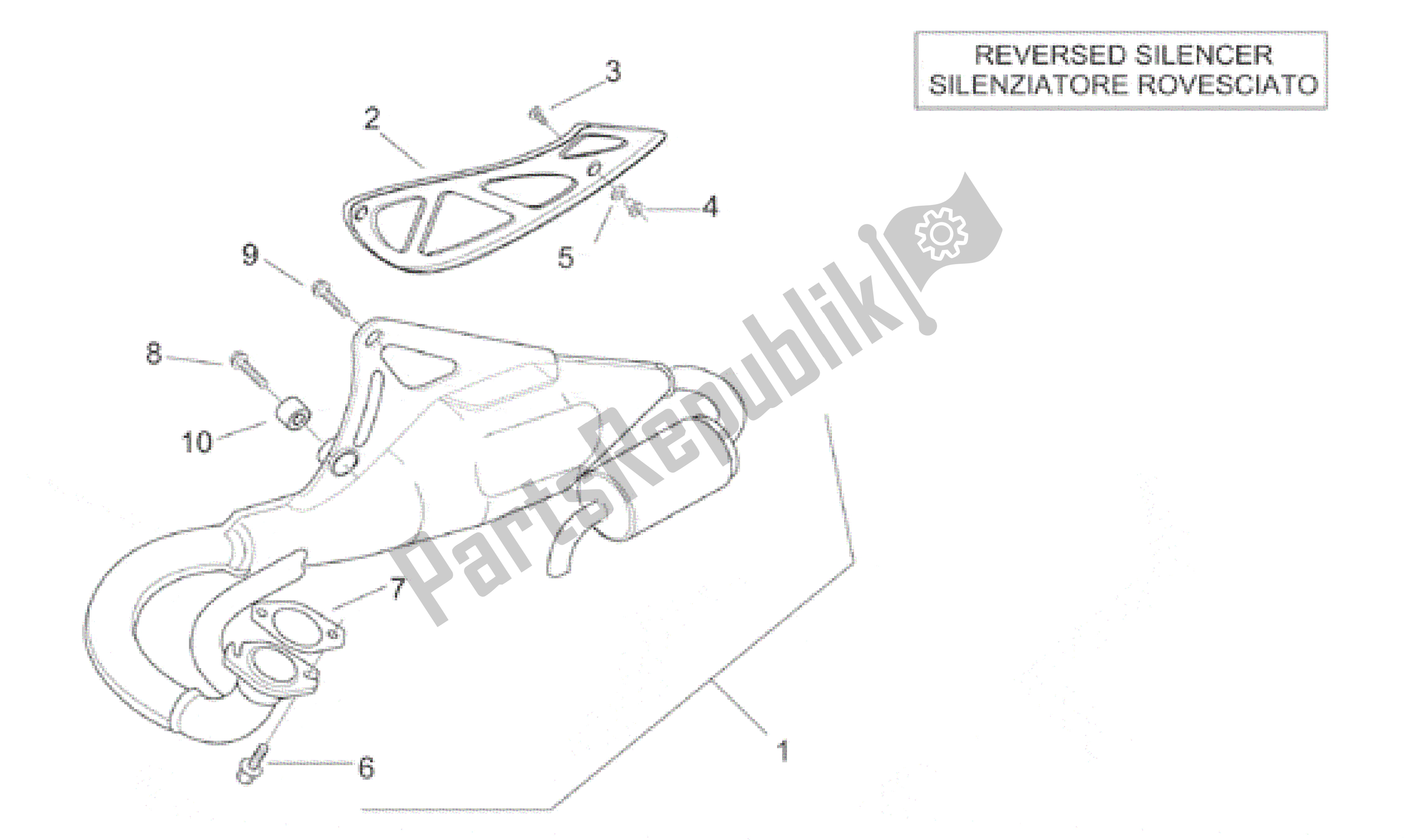 All parts for the Exhaust Unit Rac of the Aprilia Rally 50 1996 - 1999