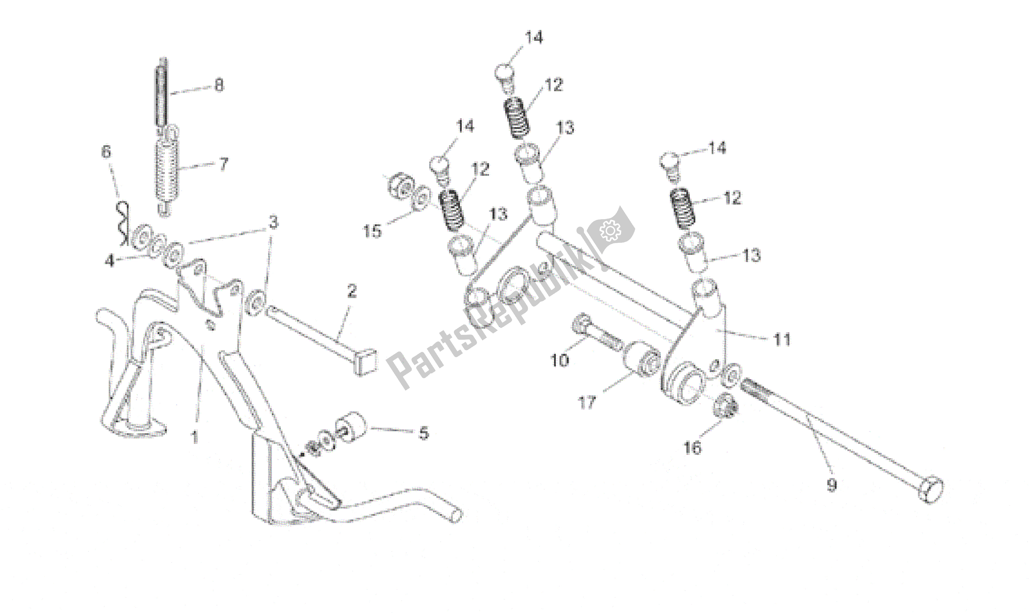 All parts for the Central Stand - Connecting Rod of the Aprilia Rally 50 1996 - 1999