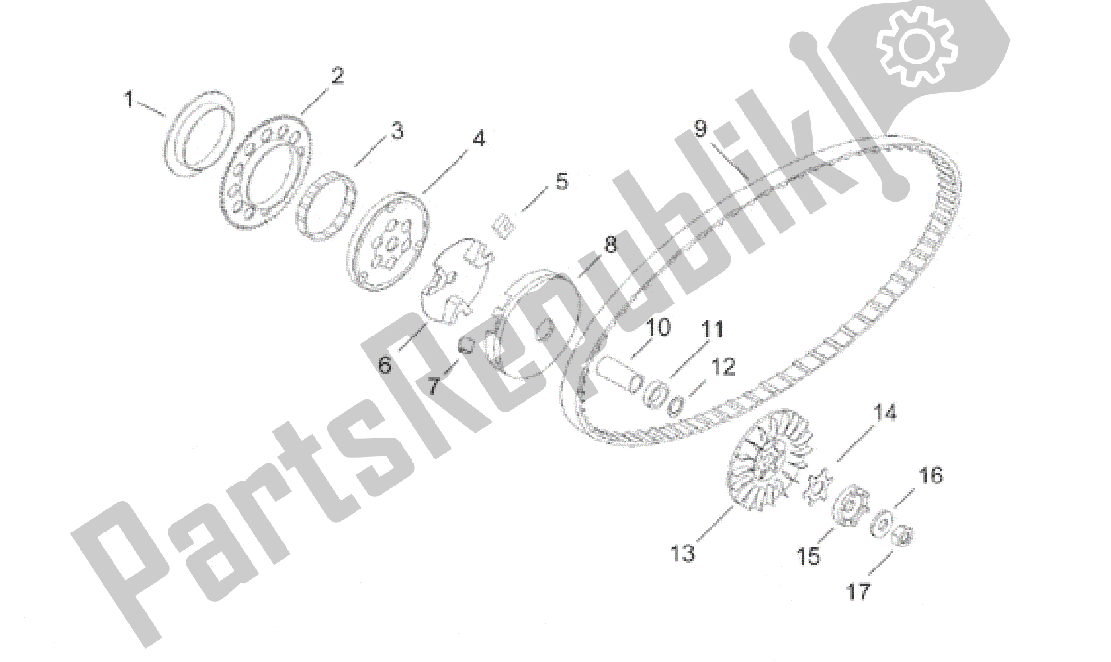 All parts for the Variator of the Aprilia Rally 50 1996 - 1999