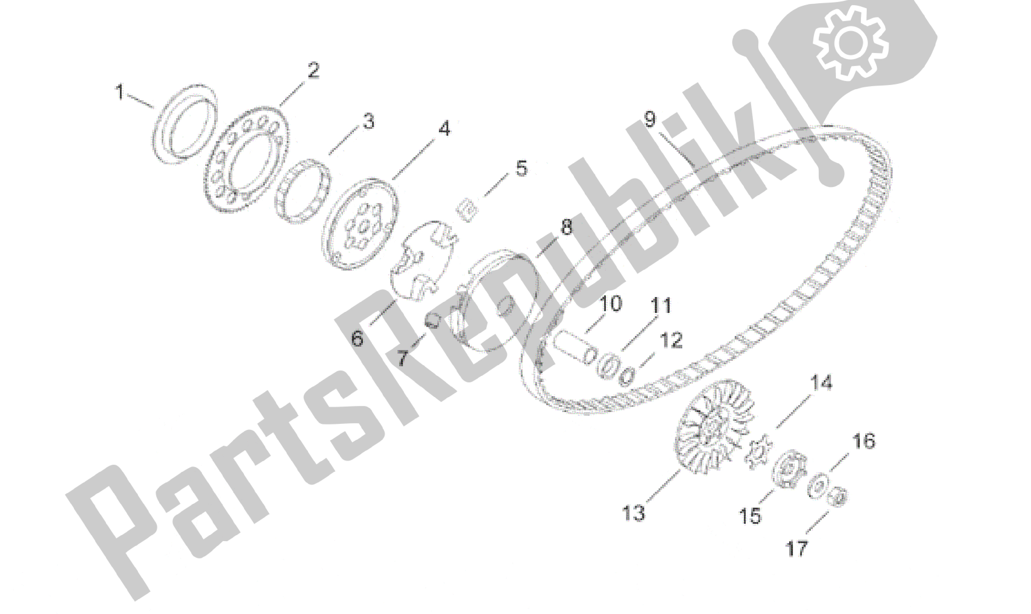 Alle onderdelen voor de Variator van de Aprilia Rally 50 1996 - 1999