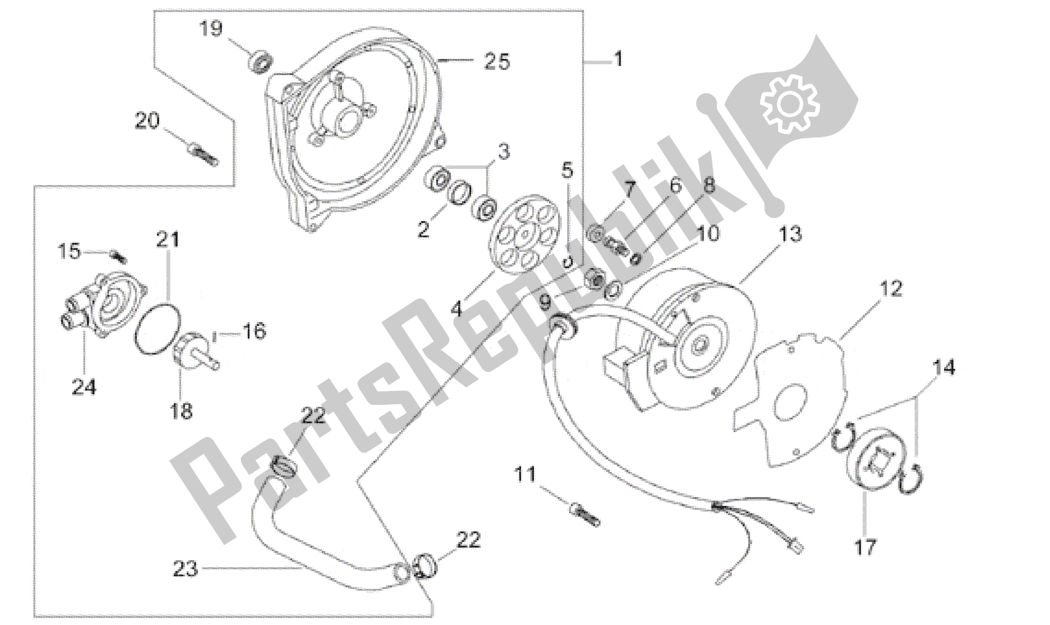 All parts for the Flywheel - Water Pump of the Aprilia Rally 50 1996 - 1999