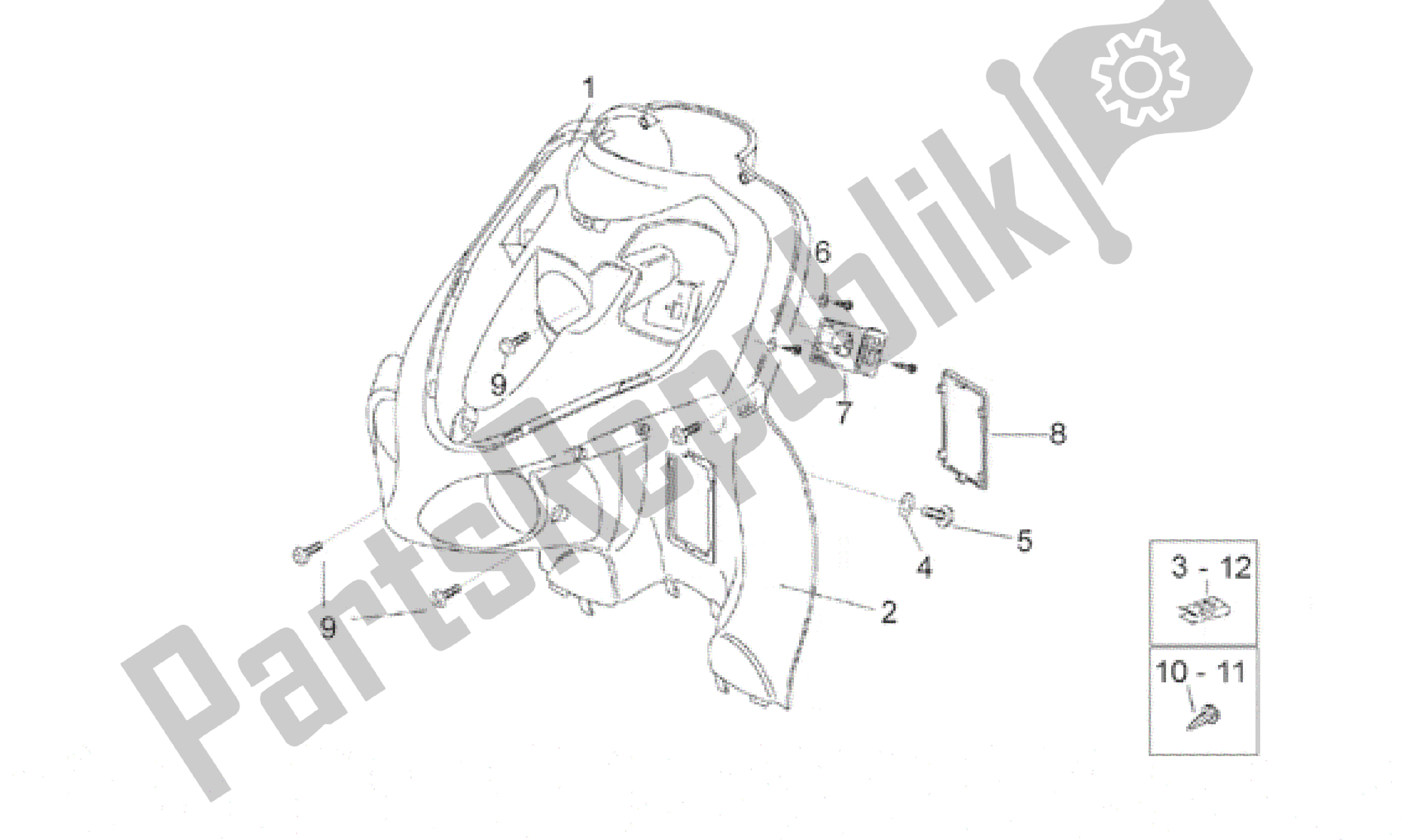 All parts for the Front Body Ii of the Aprilia Rally 50 1996 - 1999