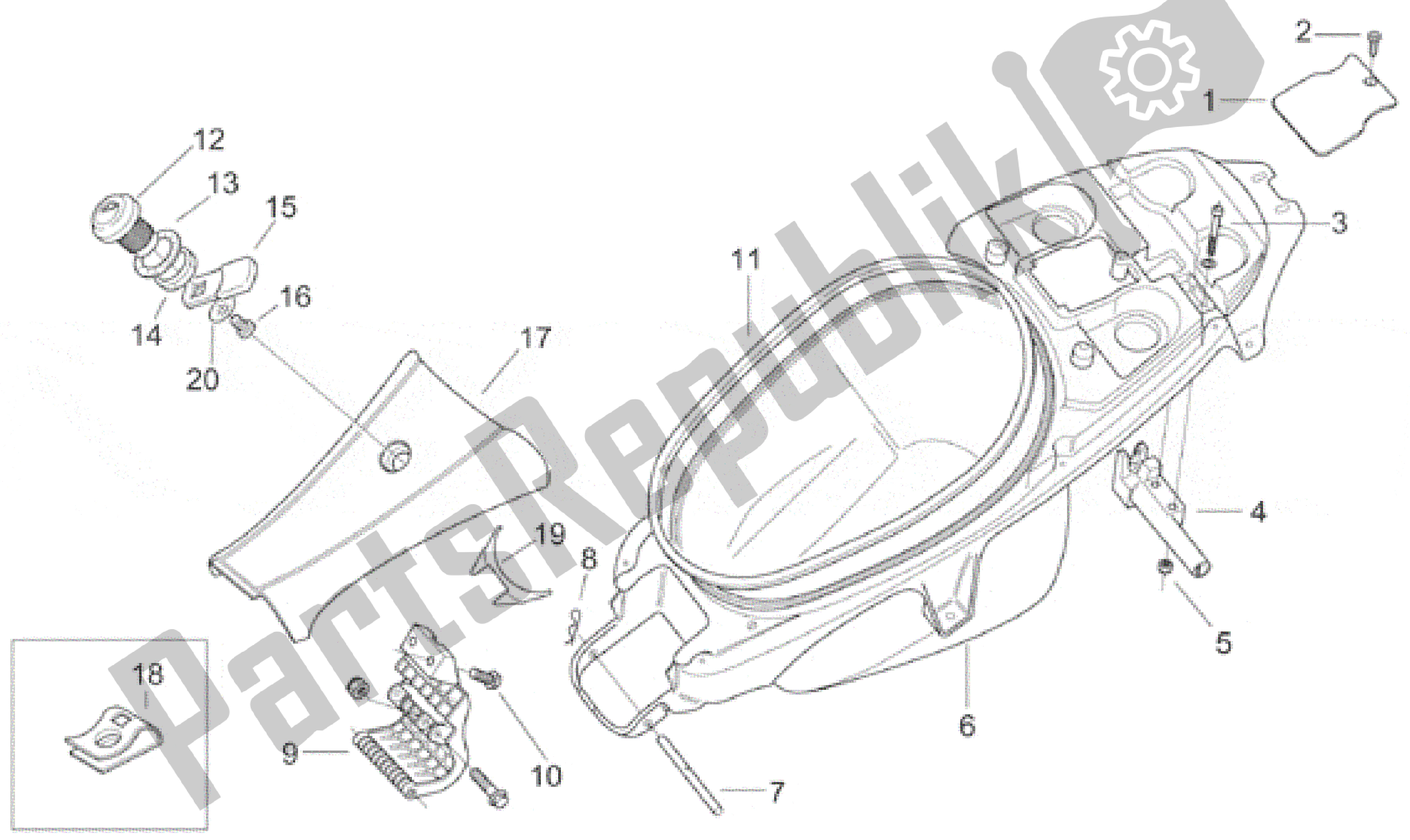 All parts for the Rear Body Ii of the Aprilia SR WWW 50 1997 - 2001