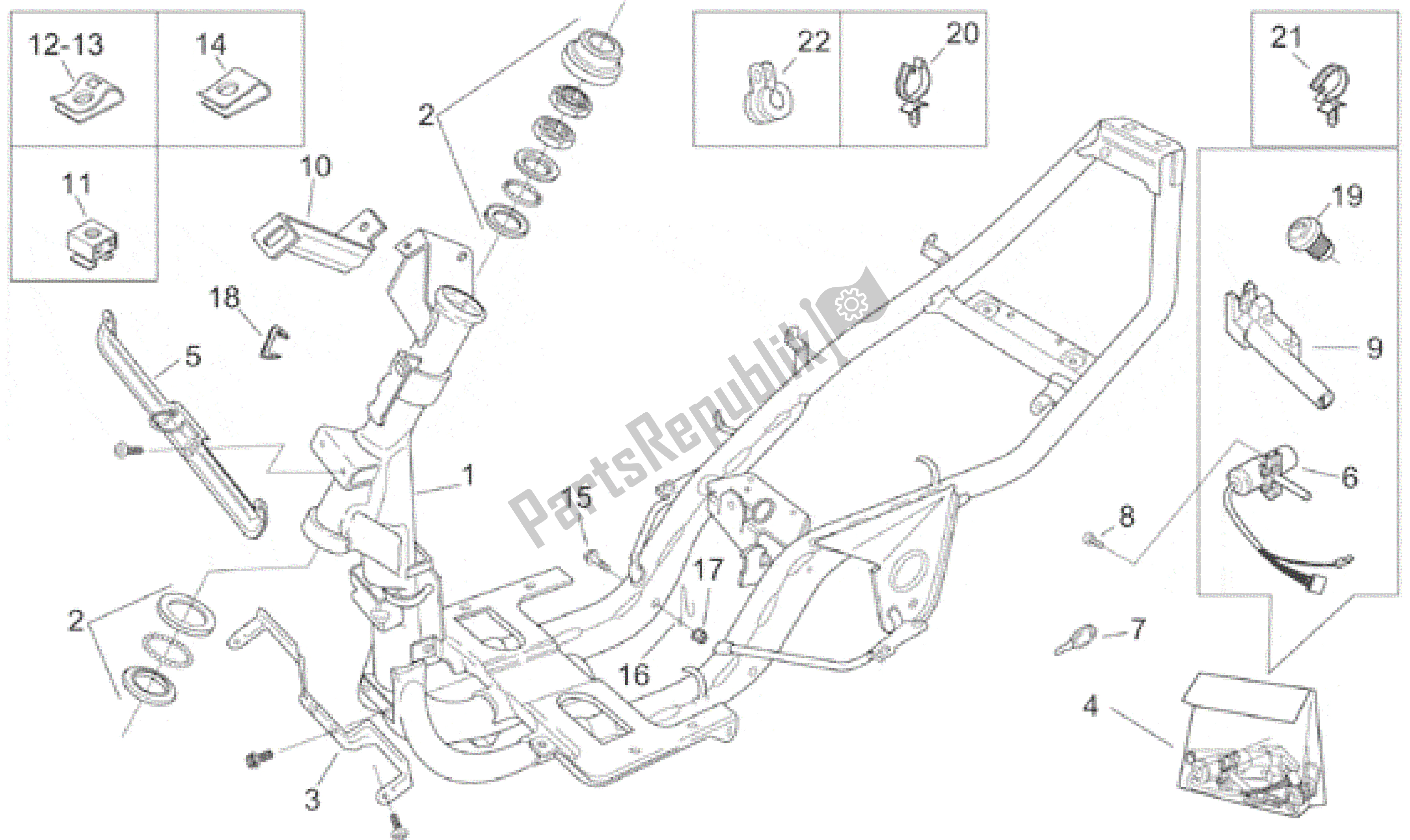 Todas as partes de Quadro, Armação do Aprilia SR WWW 50 1997 - 2001