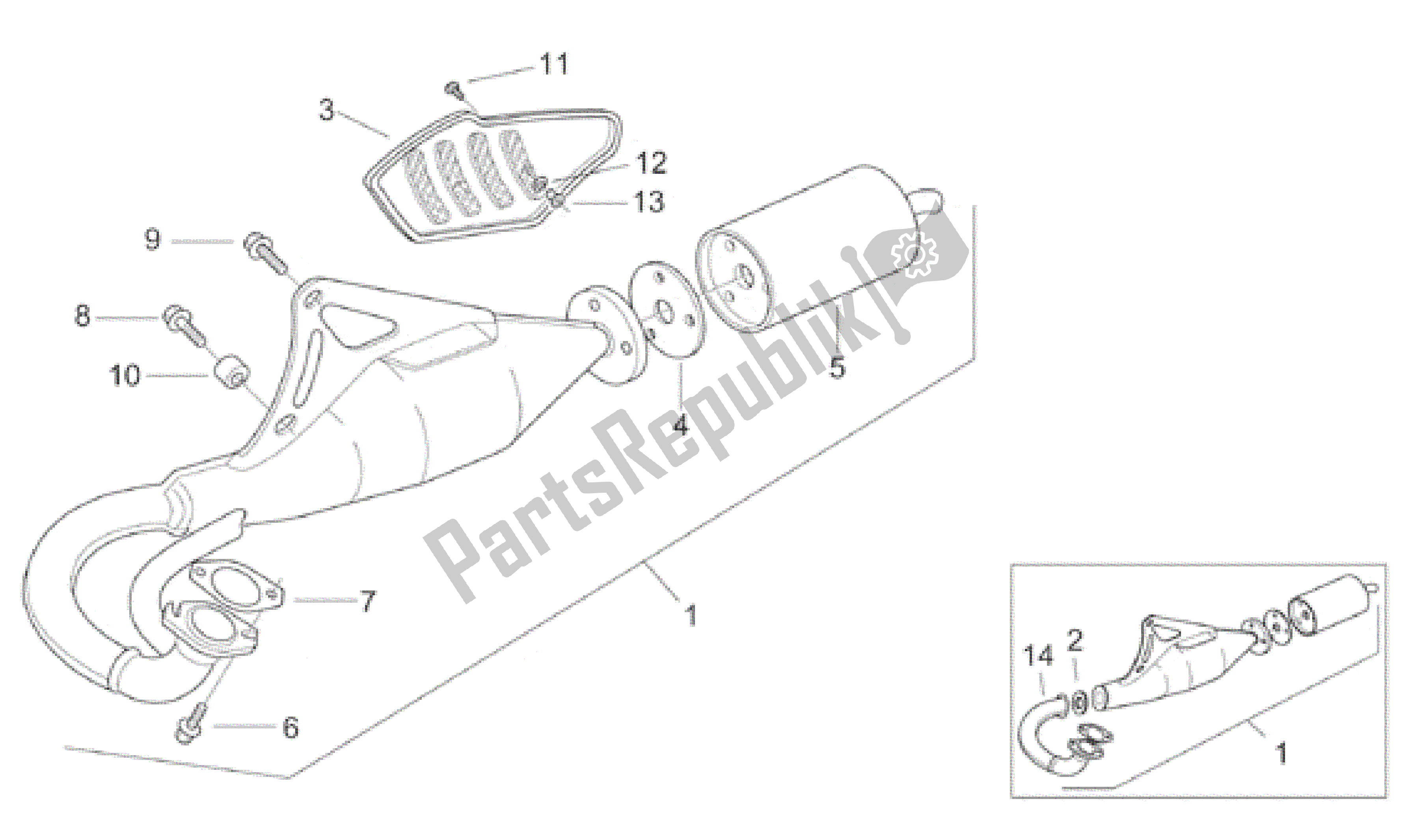 Todas las partes para Tubo De Escape Silenciador Alineado de Aprilia SR WWW 50 1997 - 2001