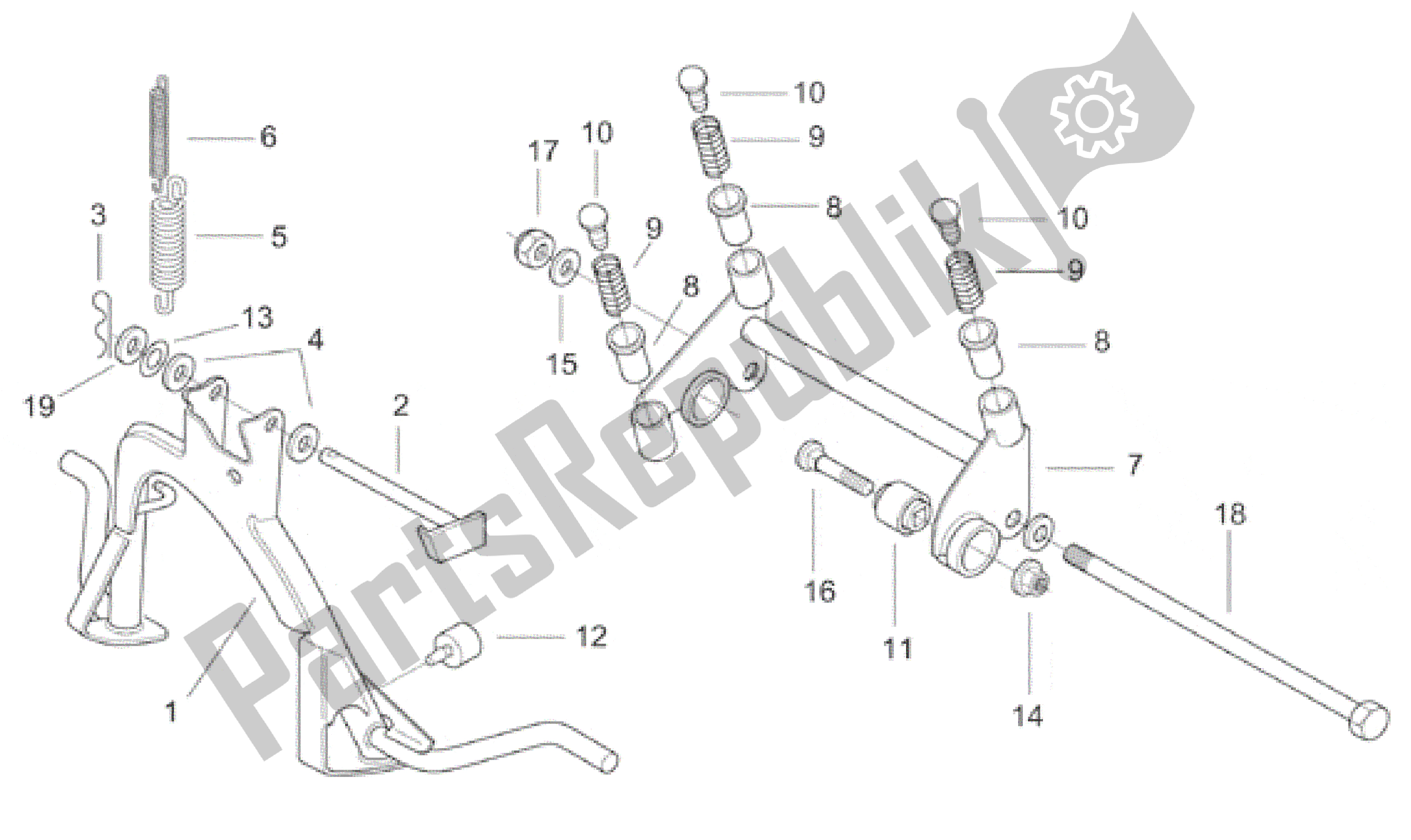 Toutes les pièces pour le Béquille Centrale - Bielle du Aprilia SR WWW 50 1997 - 2001