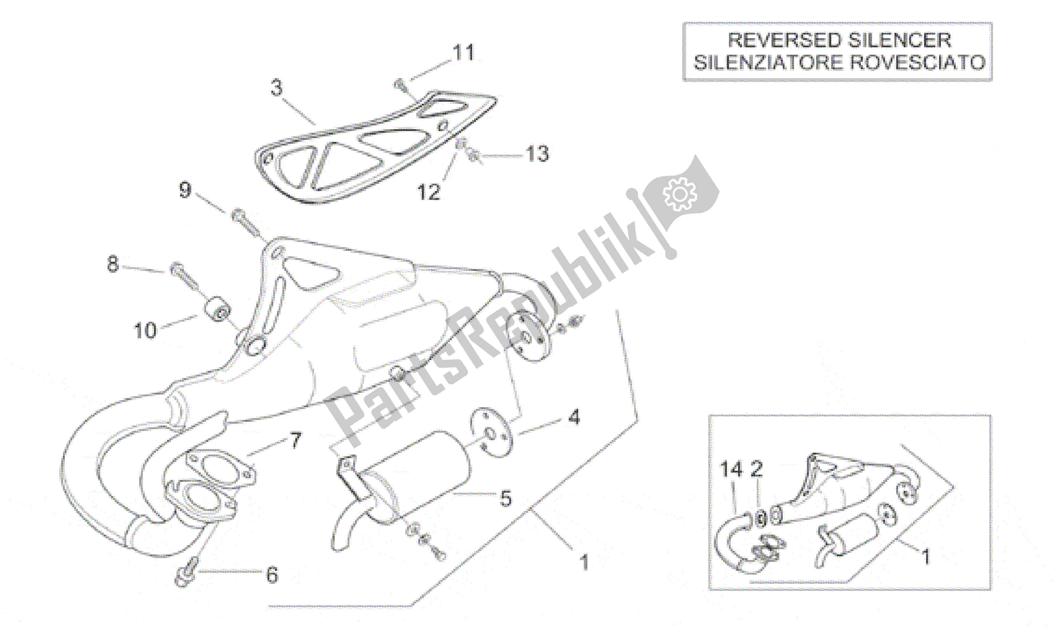 All parts for the Exhaust Unit Rac of the Aprilia SR WWW 50 1997 - 1999
