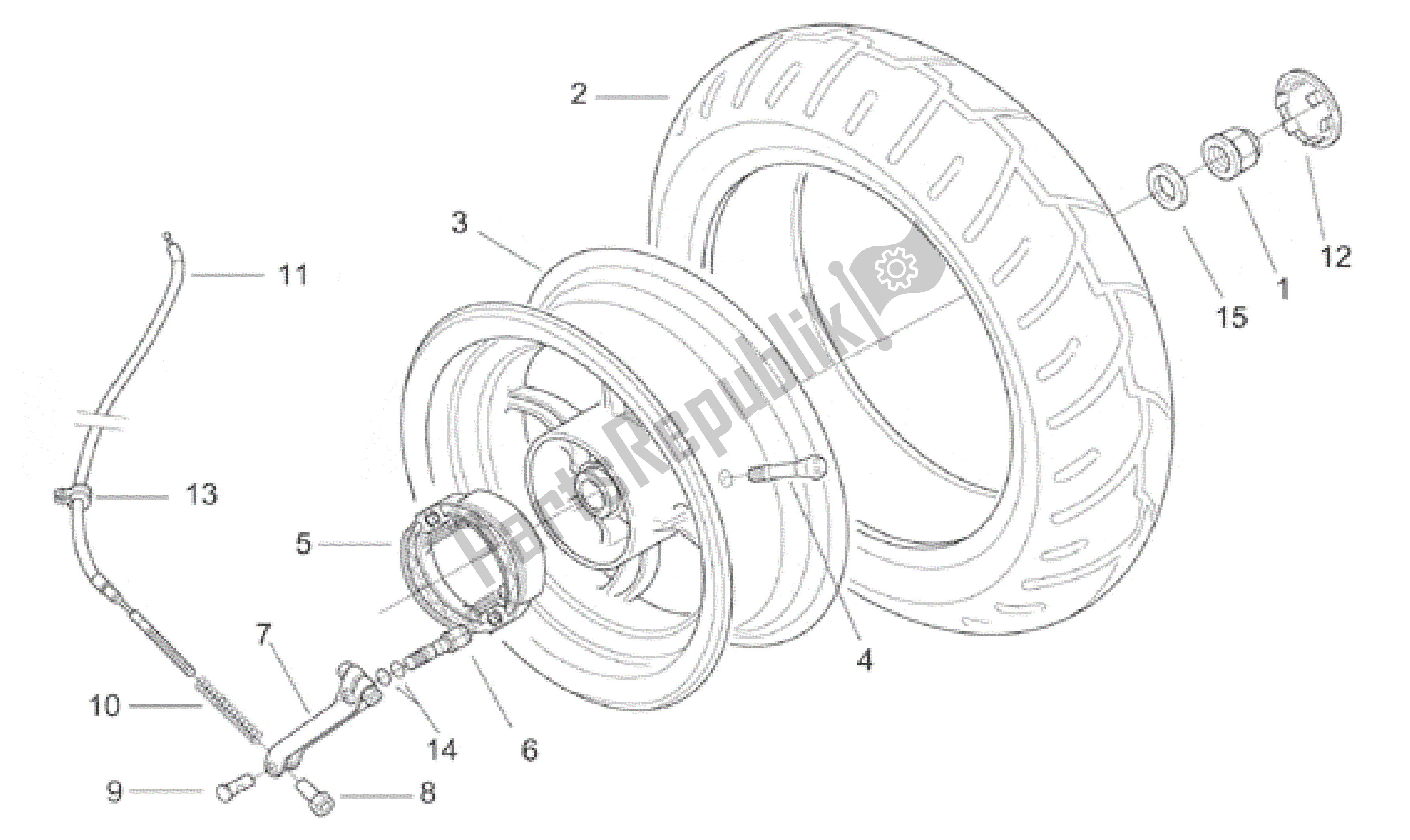 All parts for the Rear Wheel - Drum Brake of the Aprilia SR WWW 50 1997 - 1999