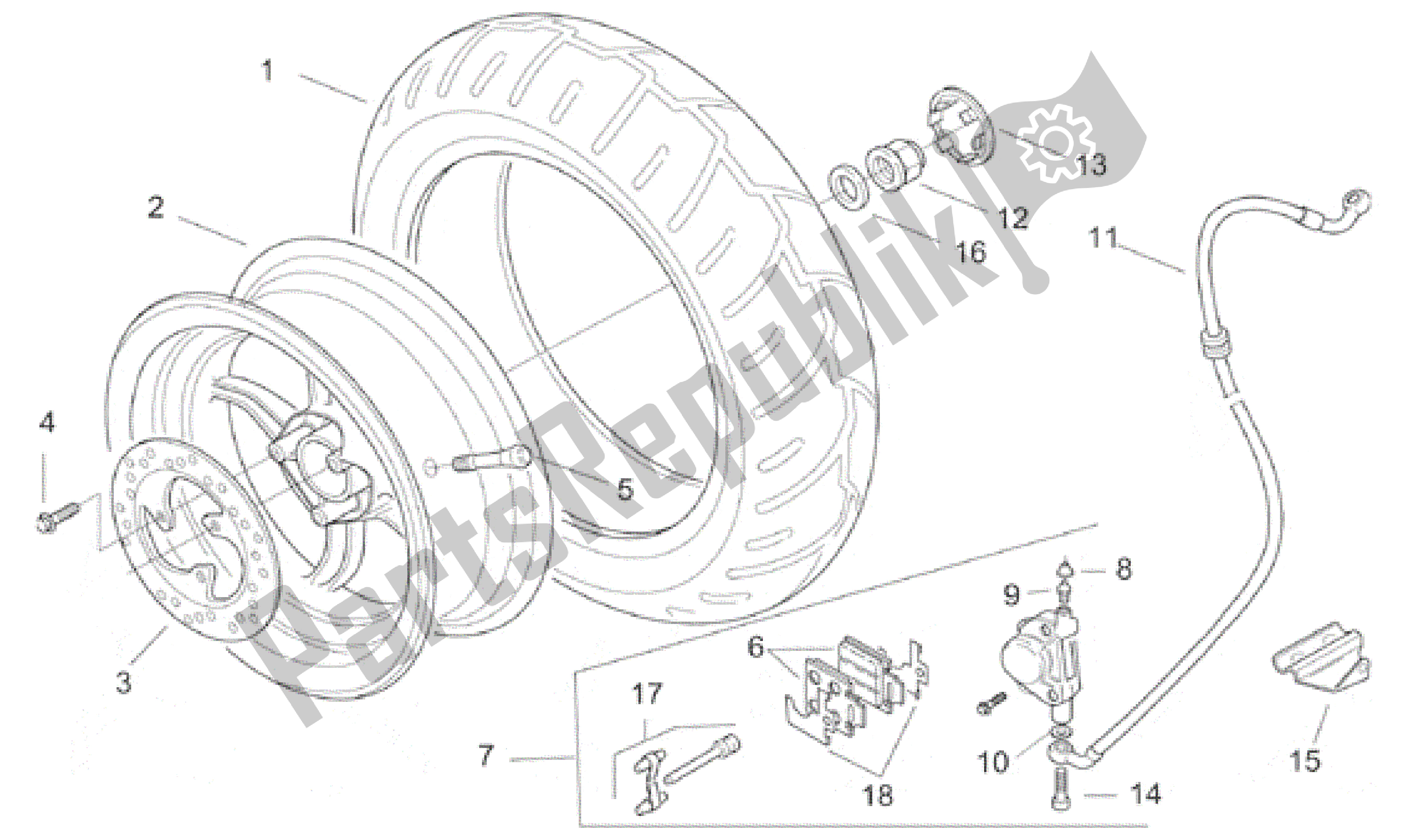 Toutes les pièces pour le Roue Arrière - Frein à Disque du Aprilia SR WWW 50 1997 - 1999