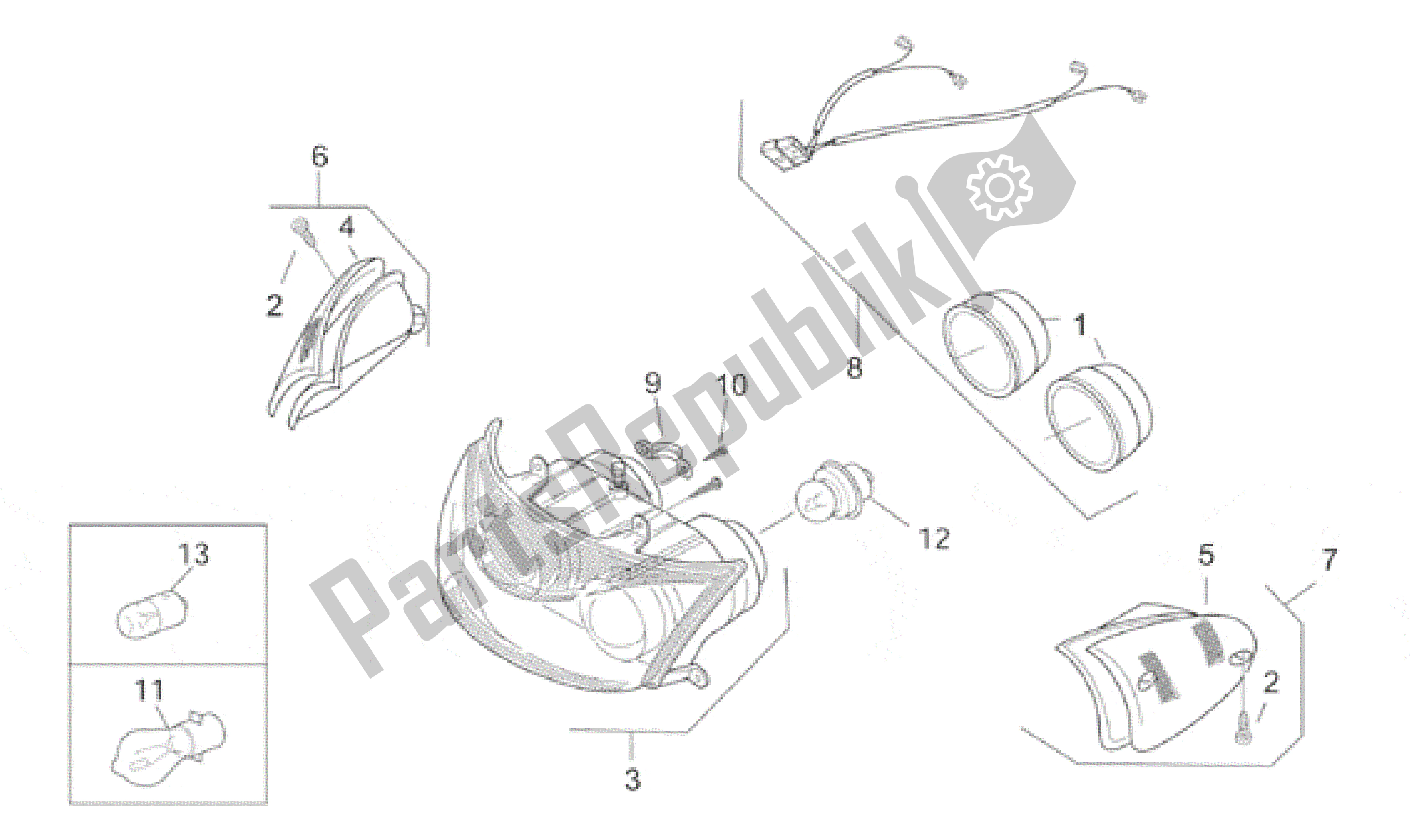 All parts for the Front Lights of the Aprilia SR WWW 50 1997 - 1999