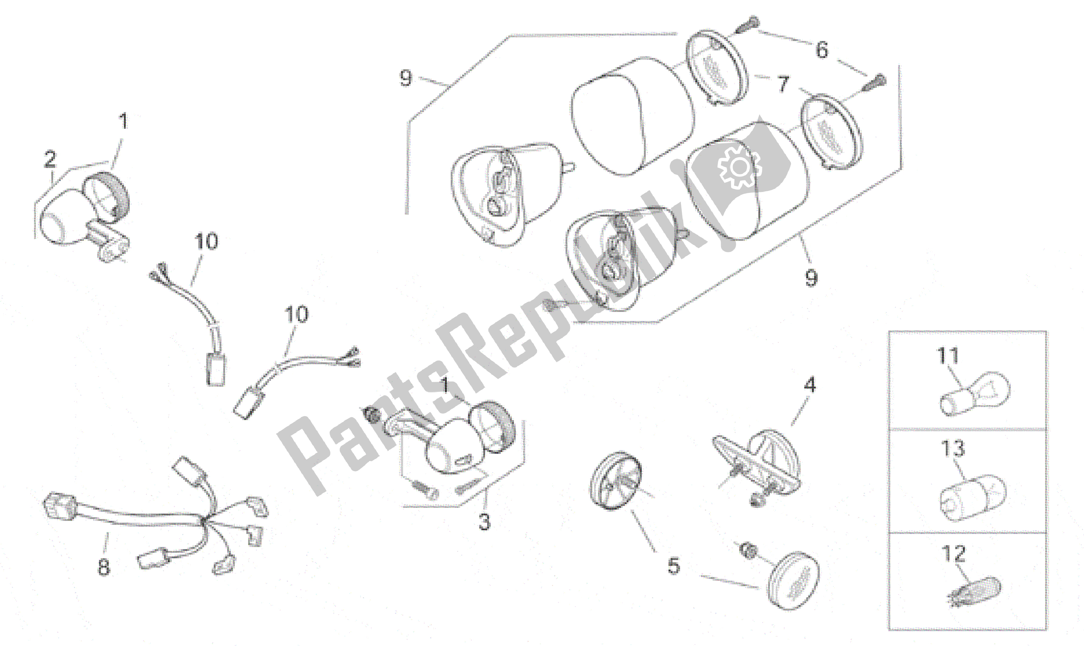 All parts for the Rear Lights of the Aprilia SR WWW 50 1997 - 1999