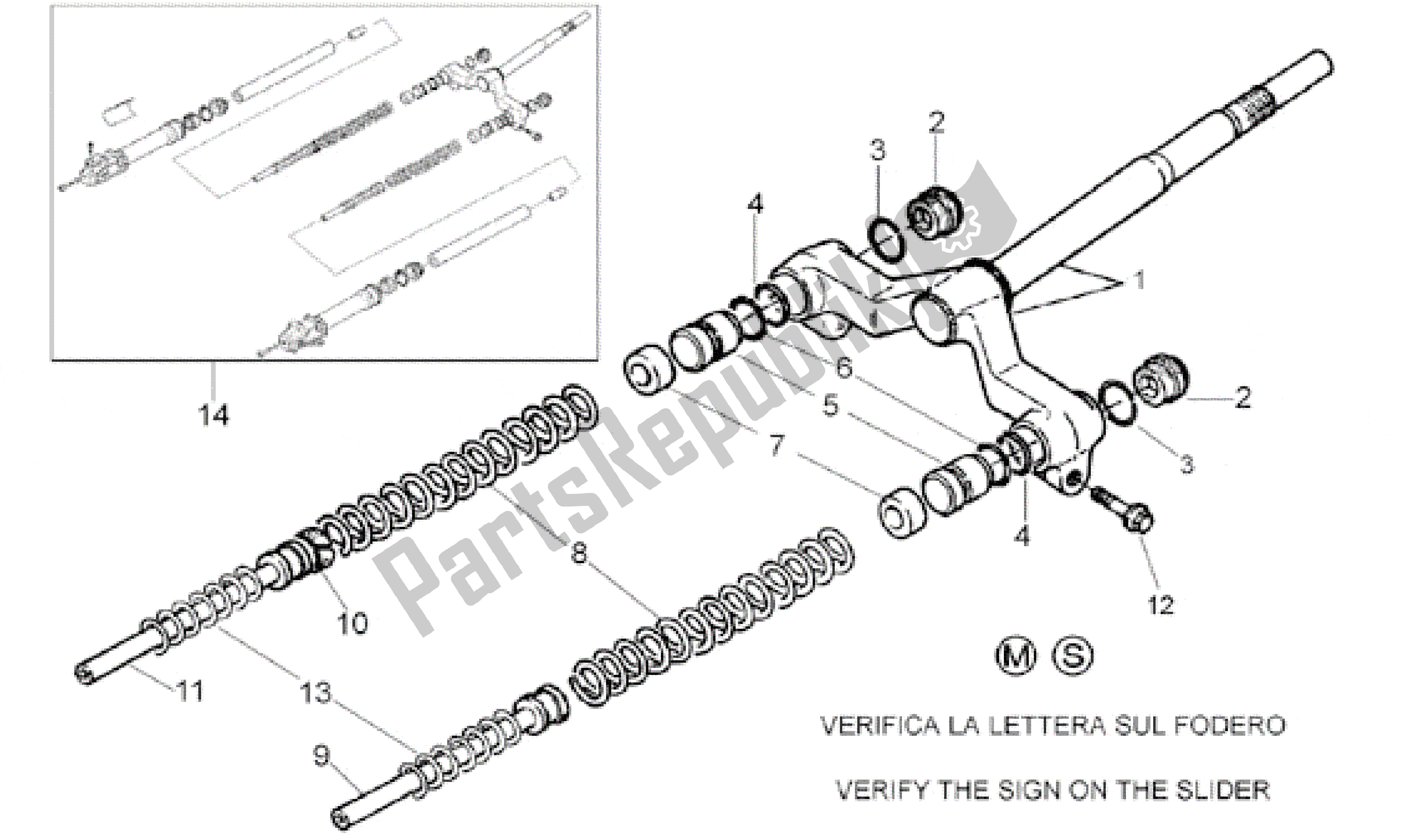 All parts for the Front Fork I of the Aprilia SR WWW 50 1997 - 1999