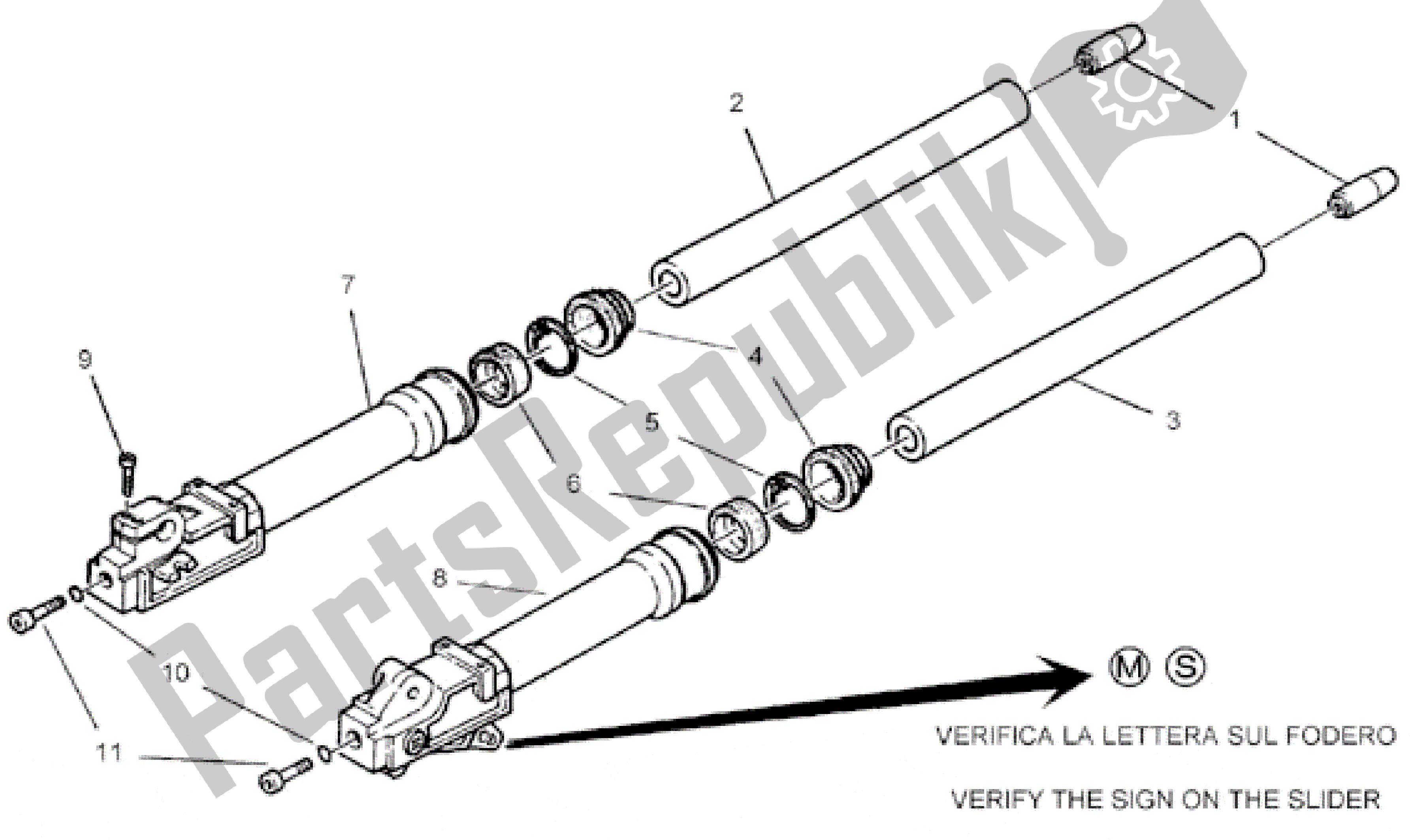 All parts for the Front Fork Ii of the Aprilia SR WWW 50 1997 - 1999