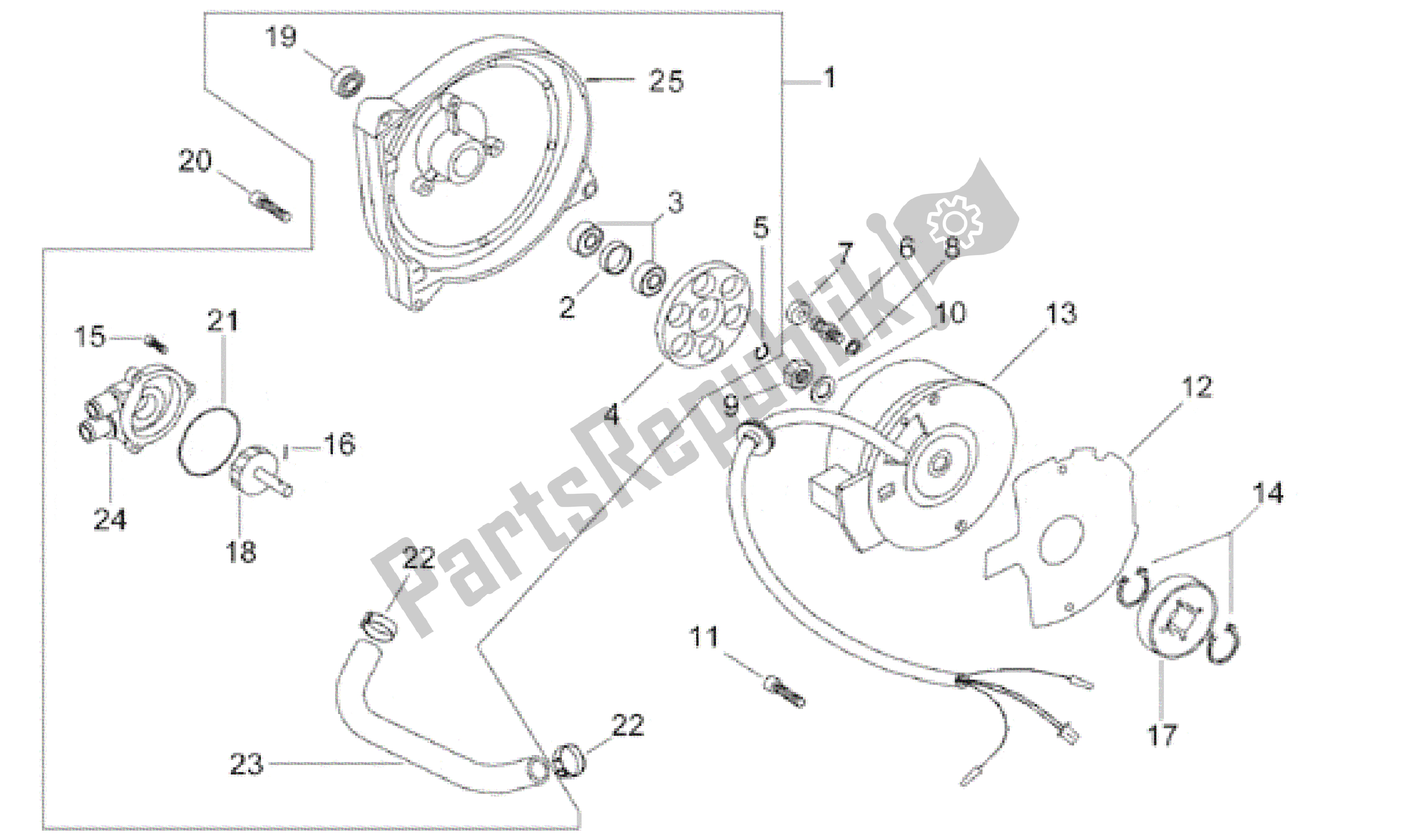 All parts for the Flywheel - Water Pump of the Aprilia SR WWW 50 1997 - 1999