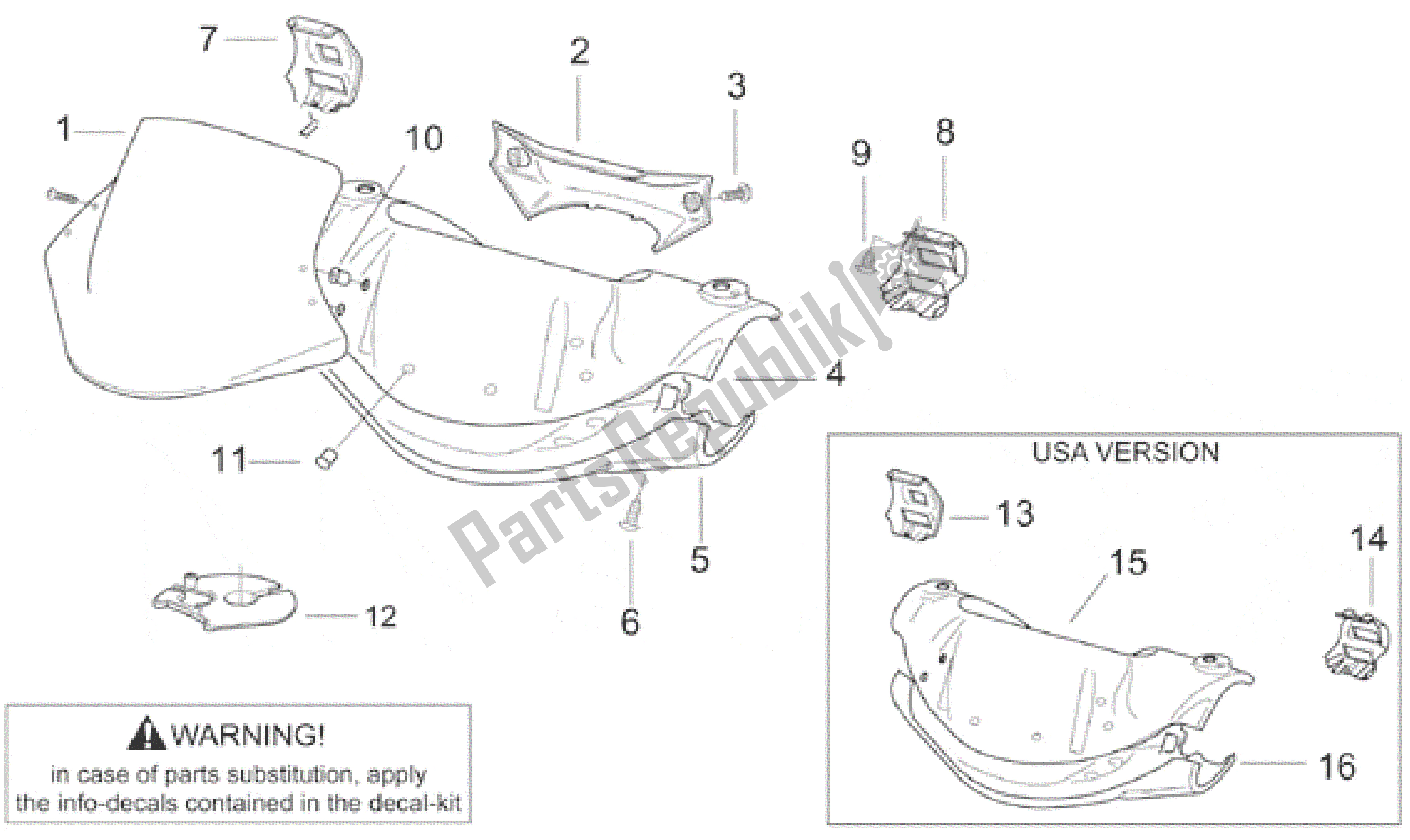 All parts for the Front Body I of the Aprilia SR WWW 50 1997 - 1999