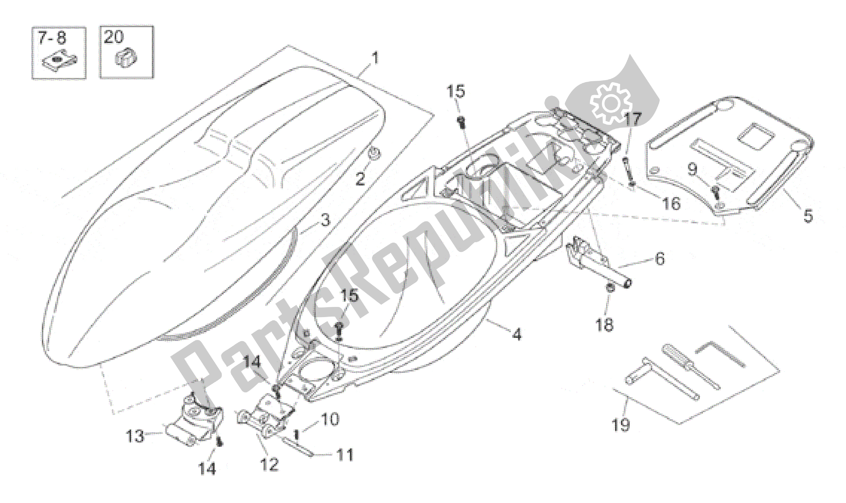 All parts for the Saddle - Helmet Compartment of the Aprilia Area 51 50 1998 - 2000