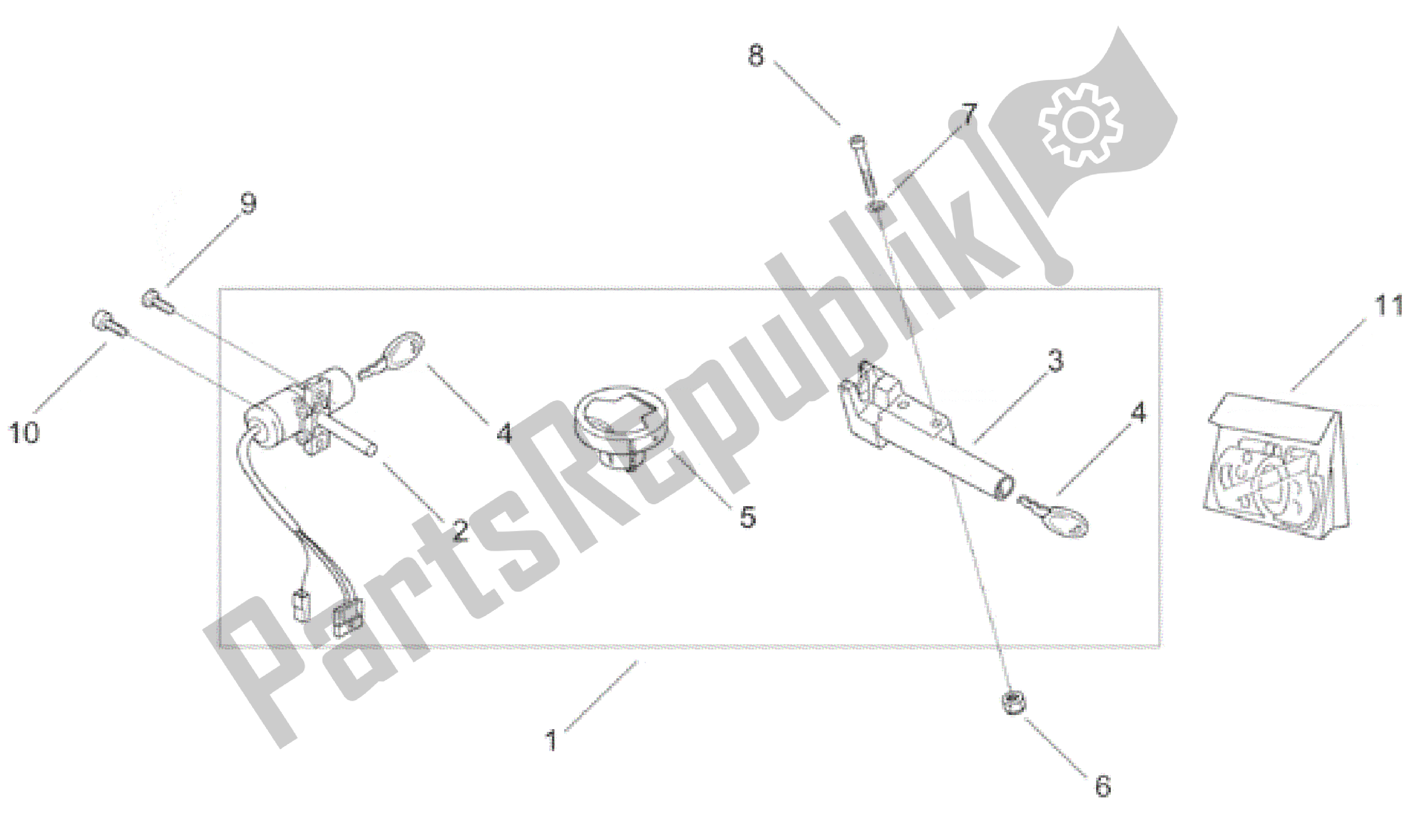 All parts for the Decal And Lock Hardware Kit of the Aprilia Area 51 50 1998 - 2000