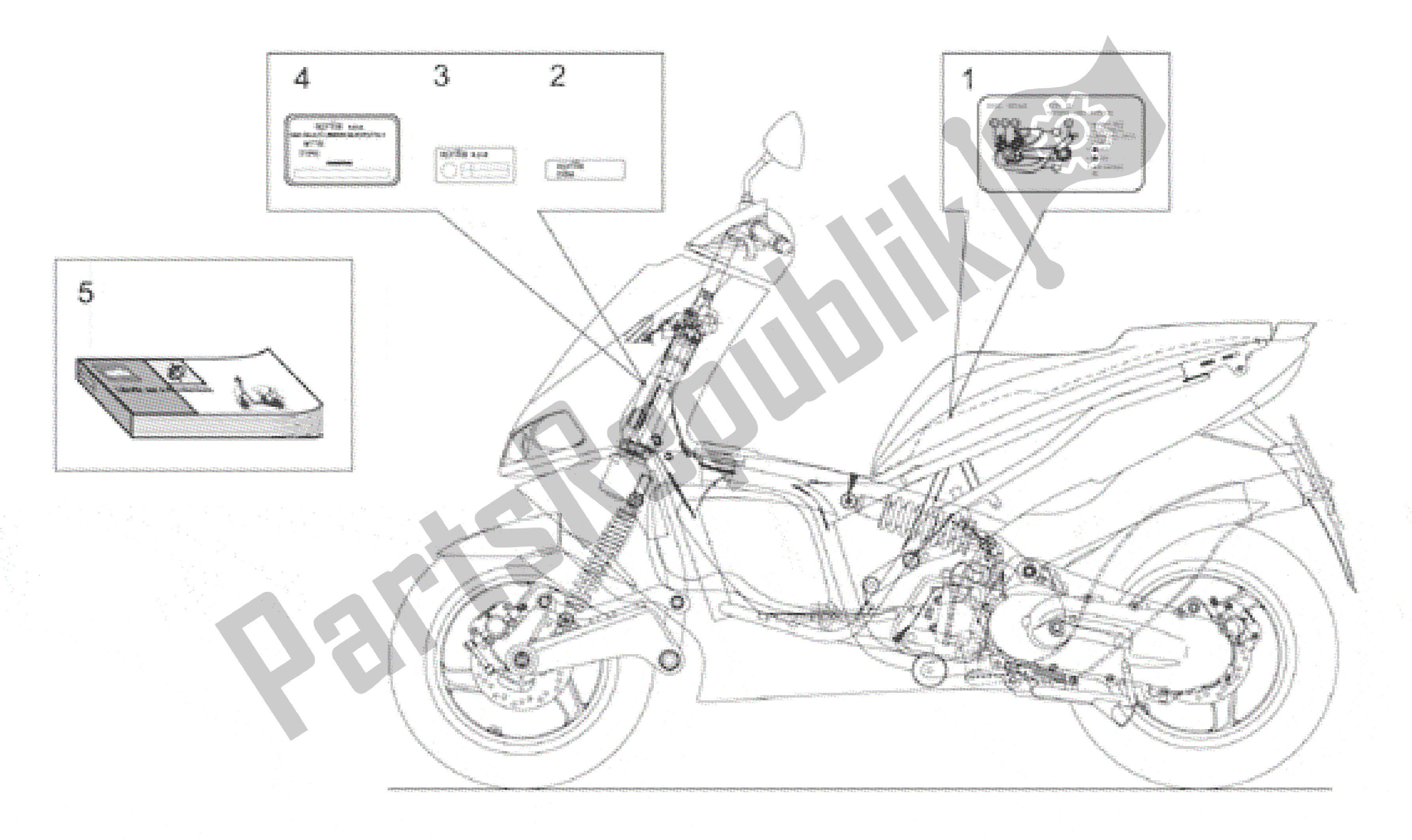 Todas as partes de Conjunto De Pratos E Manual do Aprilia Area 51 50 1998 - 2000