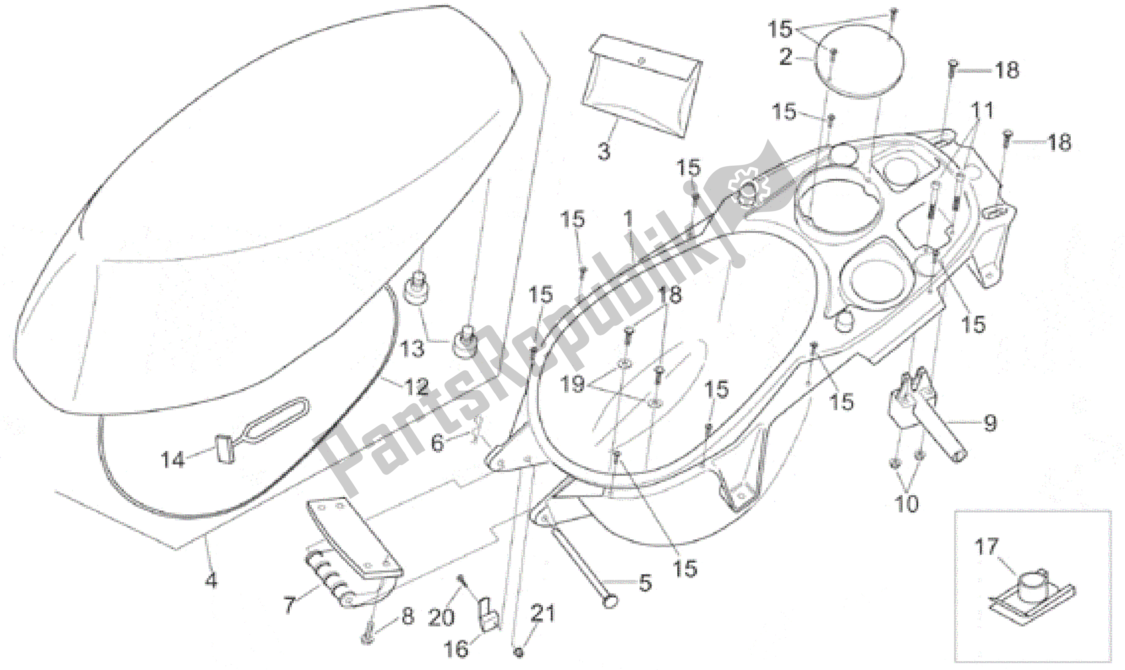 Wszystkie części do Siod? O - Komora Na Kask Aprilia Sonic 50 1998 - 2001