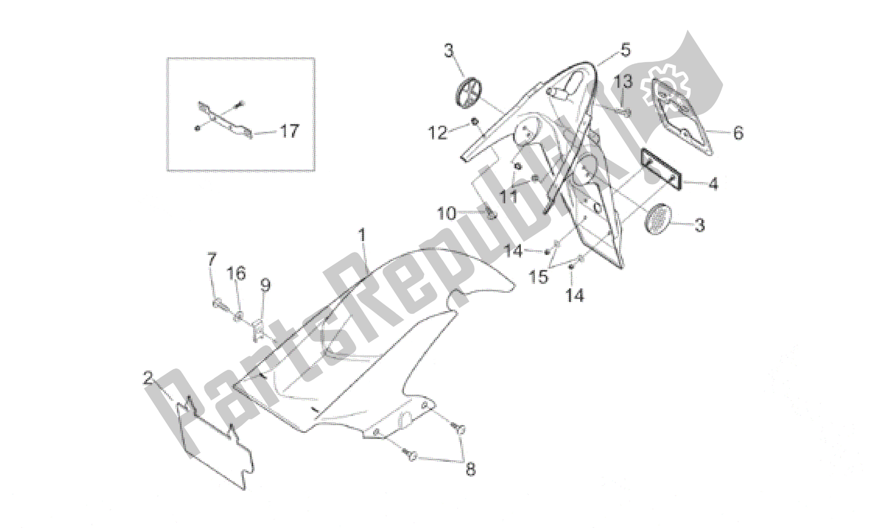 Todas las partes para Cuerpo Trasero Iii - Guardabarros de Aprilia Sonic 50 1998 - 2001