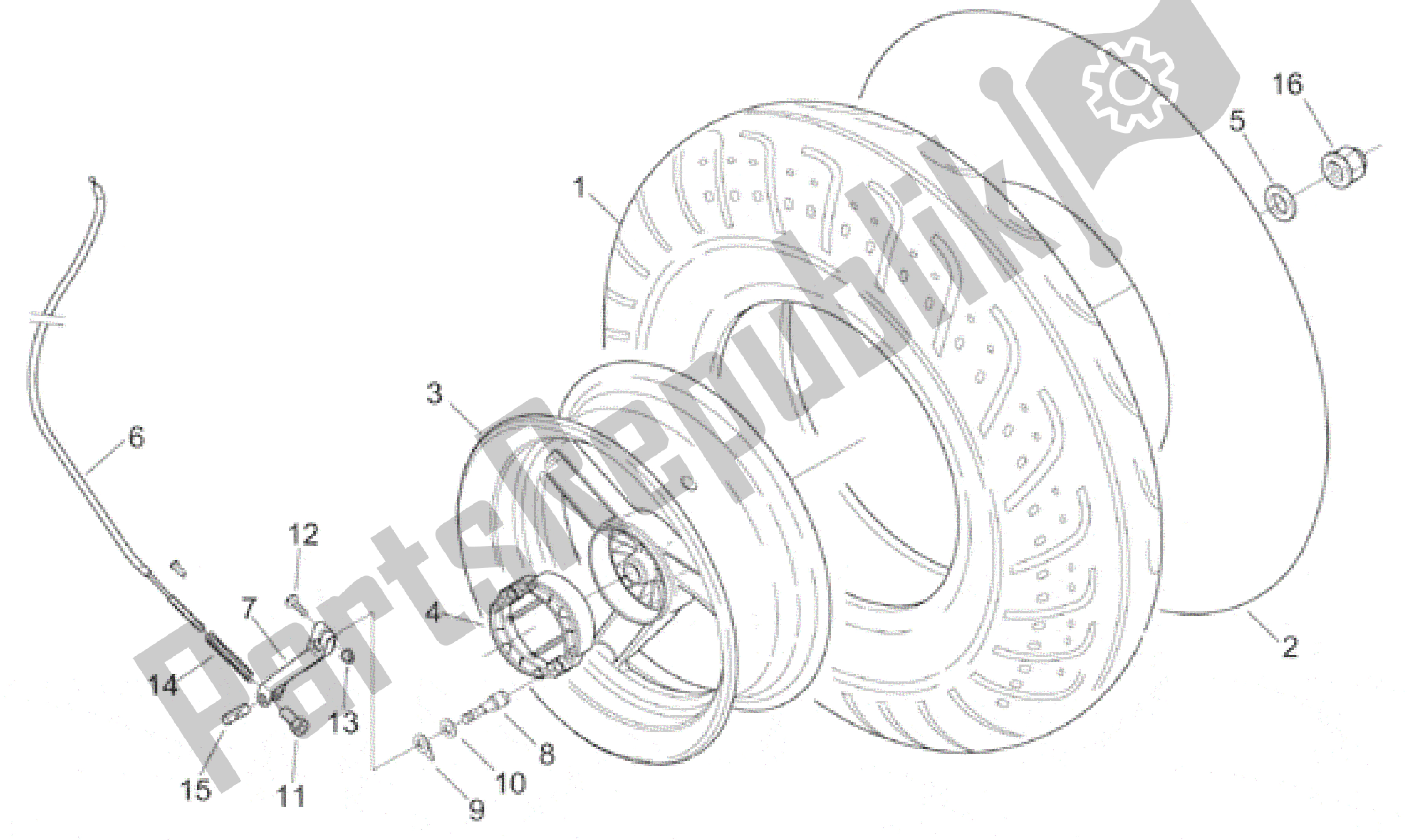 All parts for the Rear Wheel of the Aprilia Sonic 50 1998 - 2001
