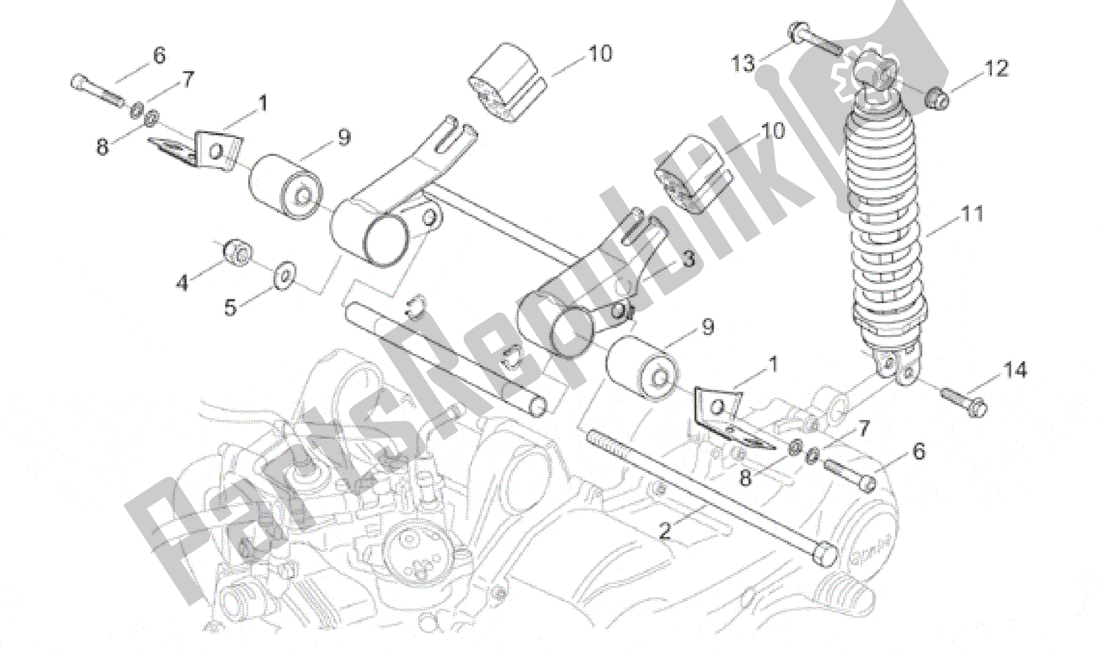 All parts for the R. Shock Absorber-connect. Rod of the Aprilia Sonic 50 1998 - 2001