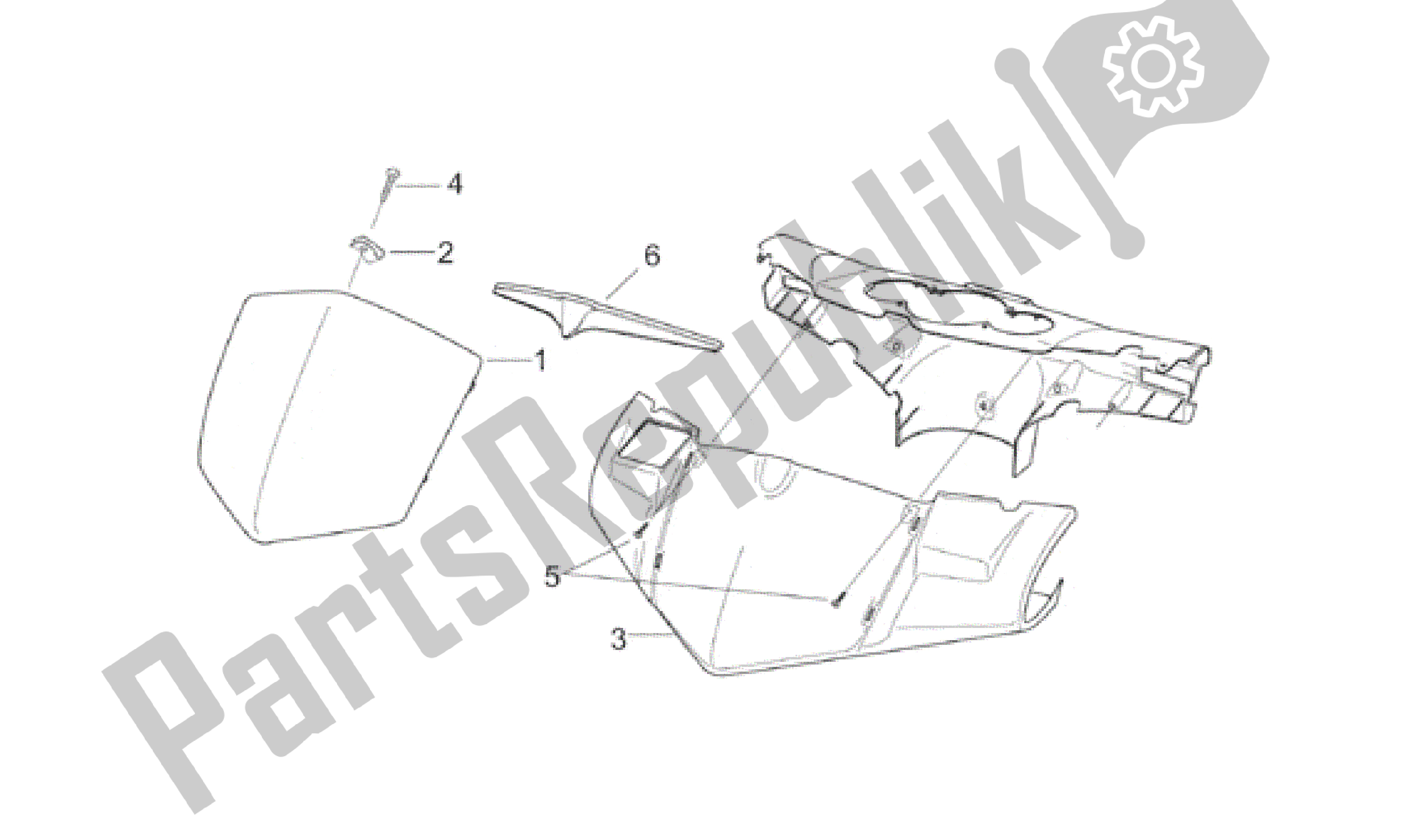 All parts for the Front Body I - Frontal Shield of the Aprilia Sonic 50 1998 - 2001