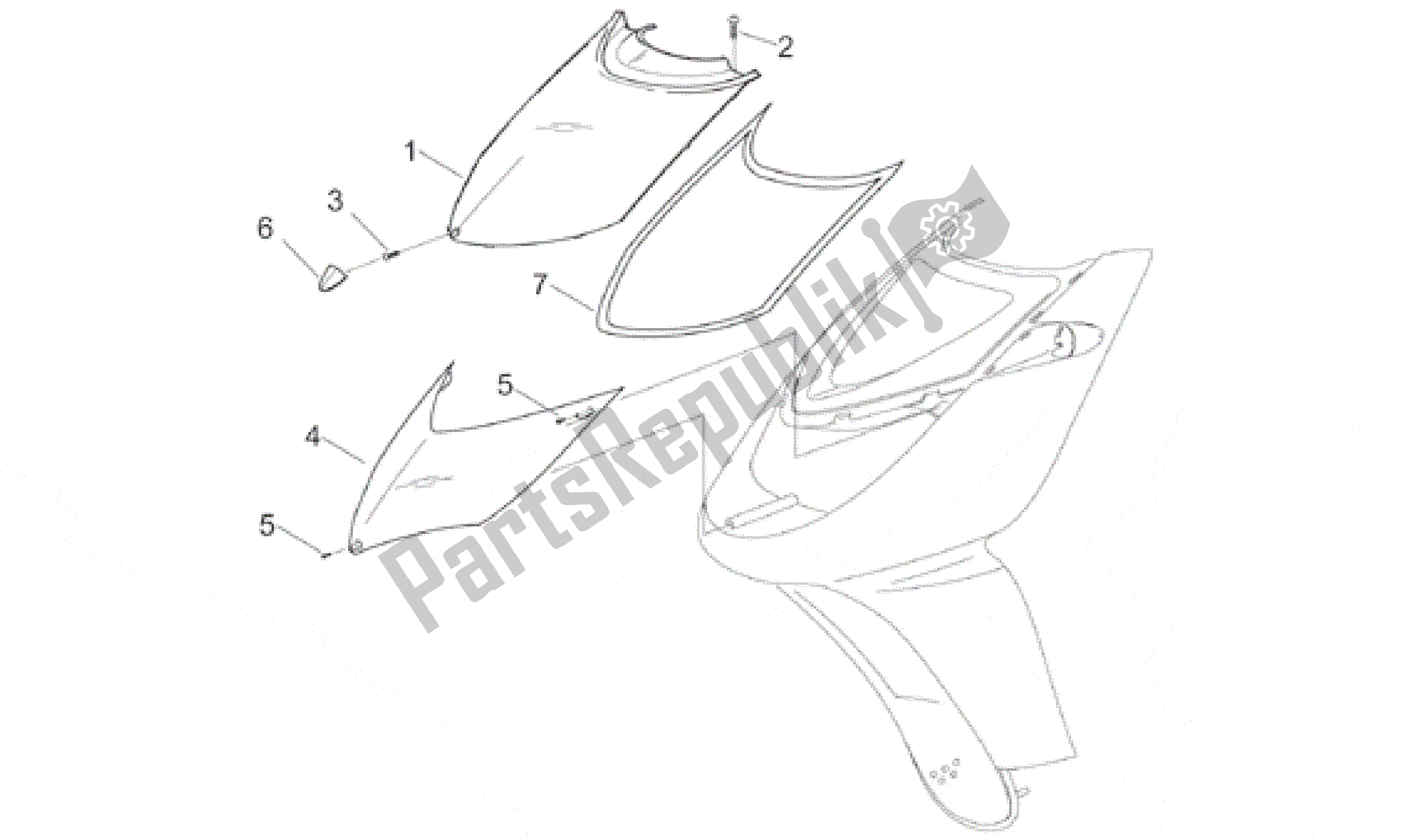 All parts for the Front Body Iii - Front Fairing of the Aprilia Sonic 50 1998 - 2001