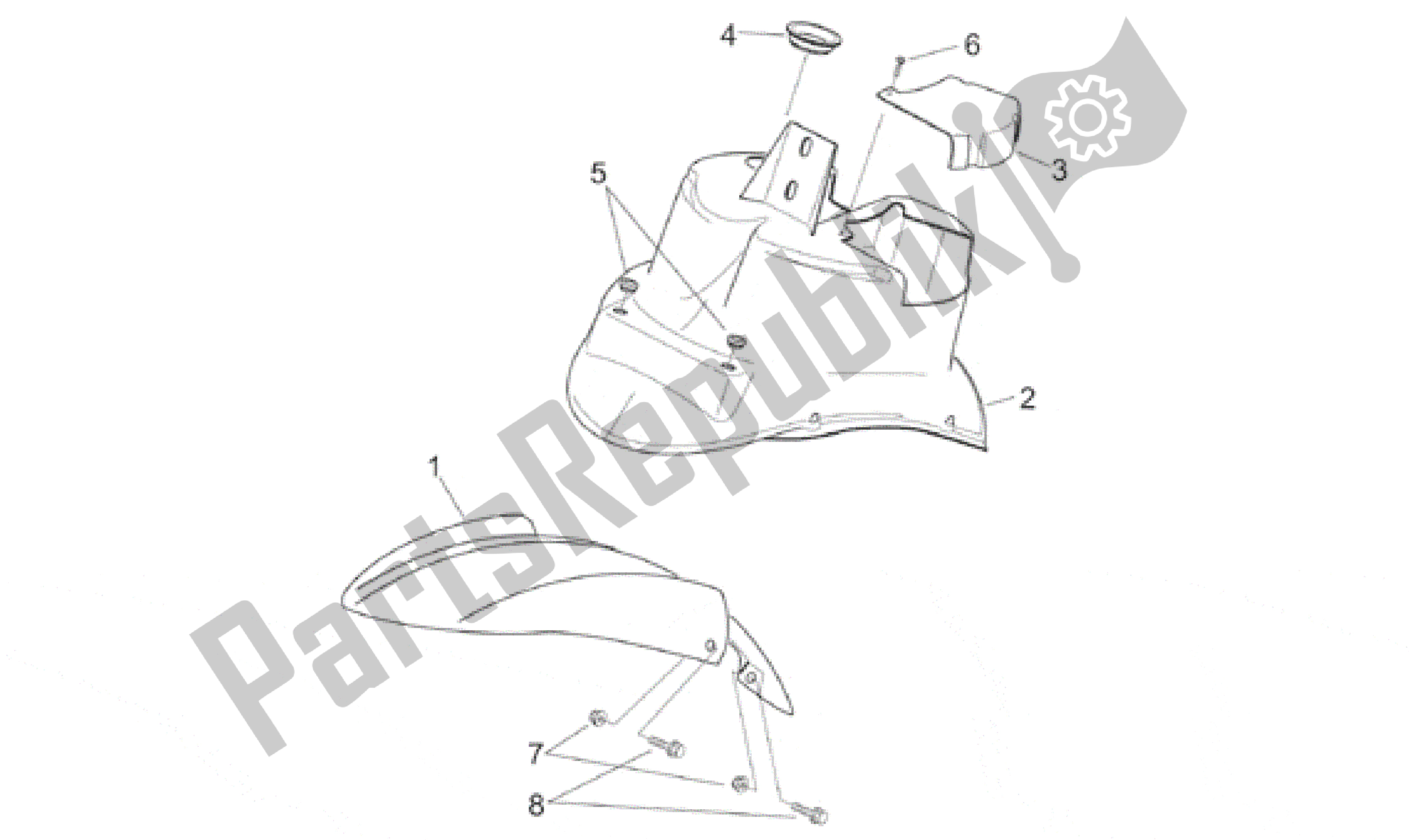 All parts for the Front Body V - Front Mudguard of the Aprilia Sonic 50 1998 - 2001