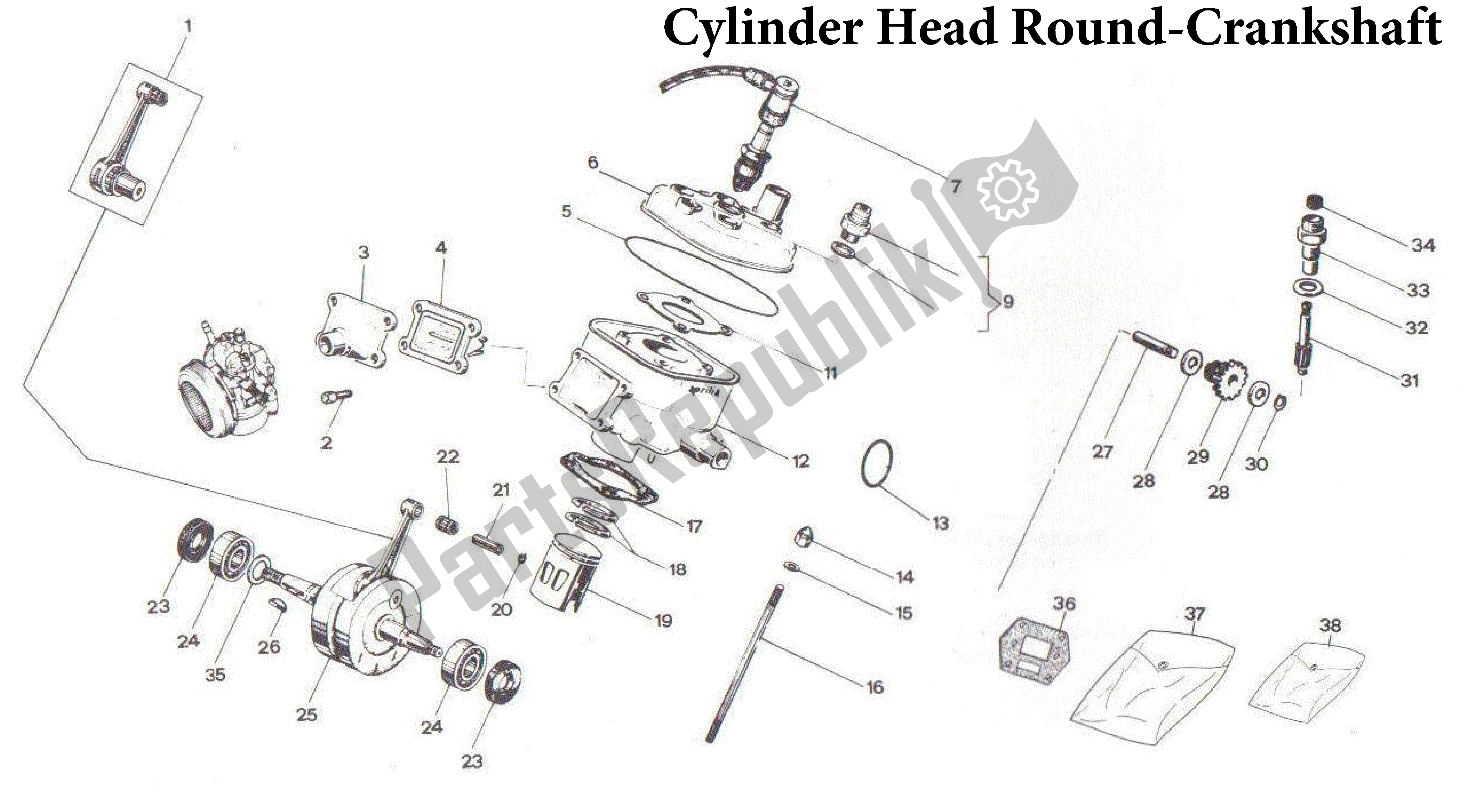 All parts for the Cylinder Head Round-crankshaft of the Aprilia Sonic 50 1998 - 2001