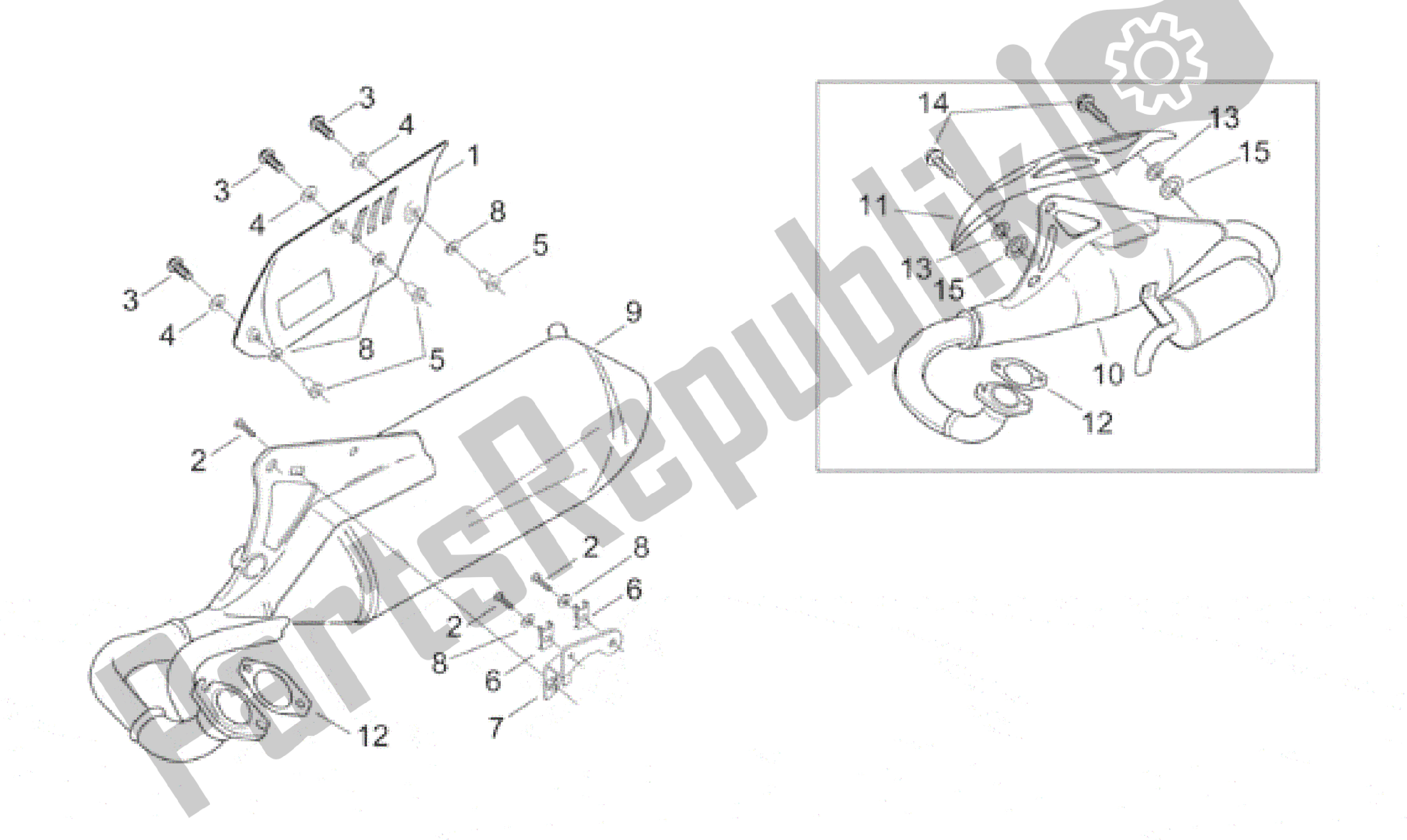 All parts for the Catalytic Exhaust Unit of the Aprilia Sonic 50 1998 - 2001